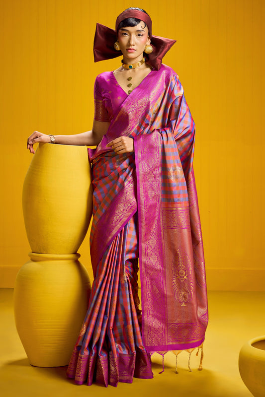 2-Tone Woven Checkered Silk Saree-SAR12345_1_SareeButa.com