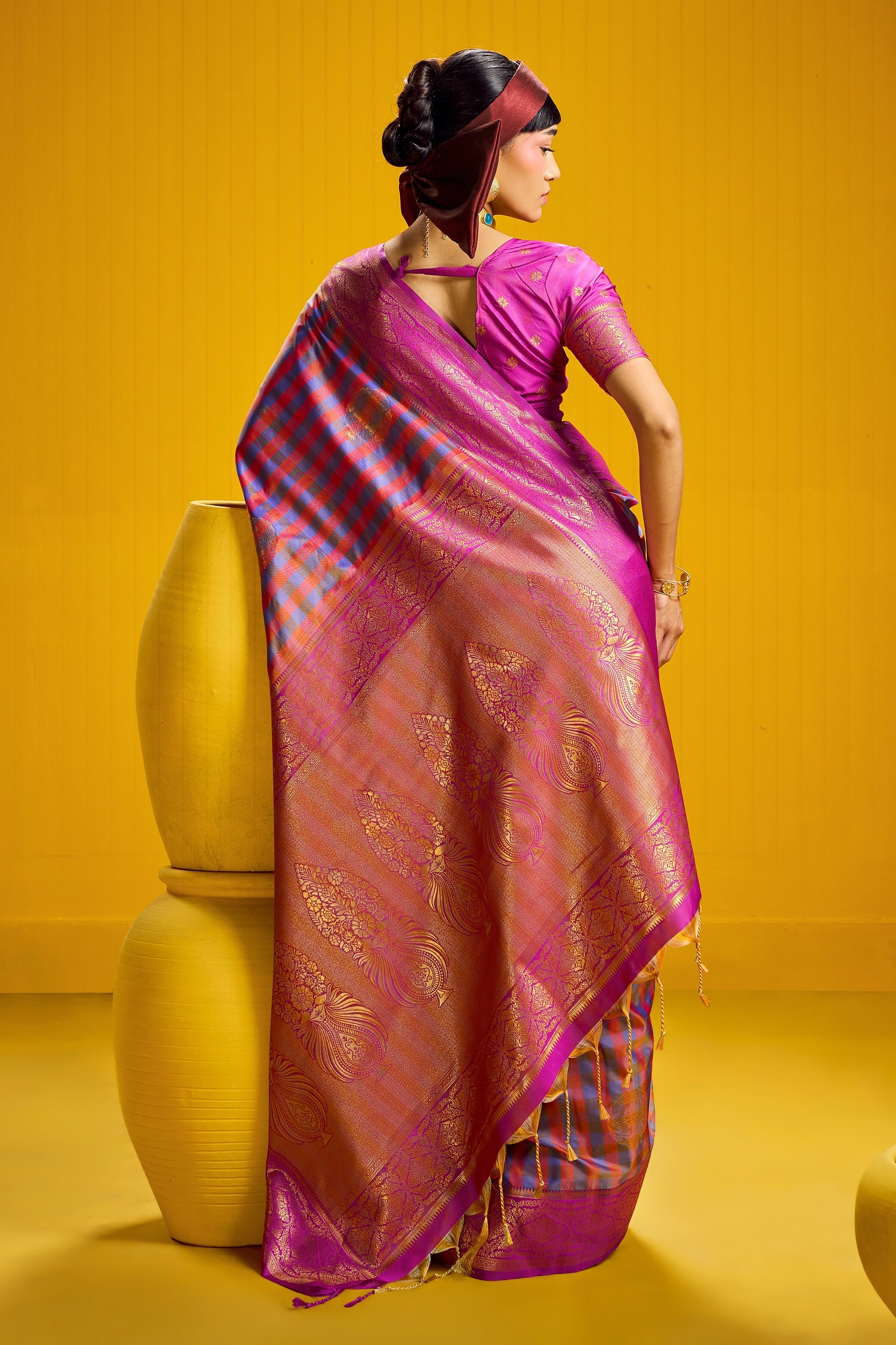 2-Tone Woven Checkered Silk Saree-SAR12345_4_SareeButa.com