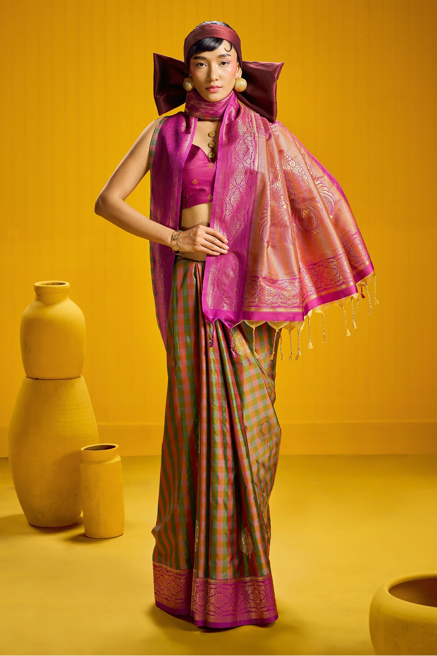2-Tone Woven Checkered Silk Saree-SAR12346_3_SareeButa.com