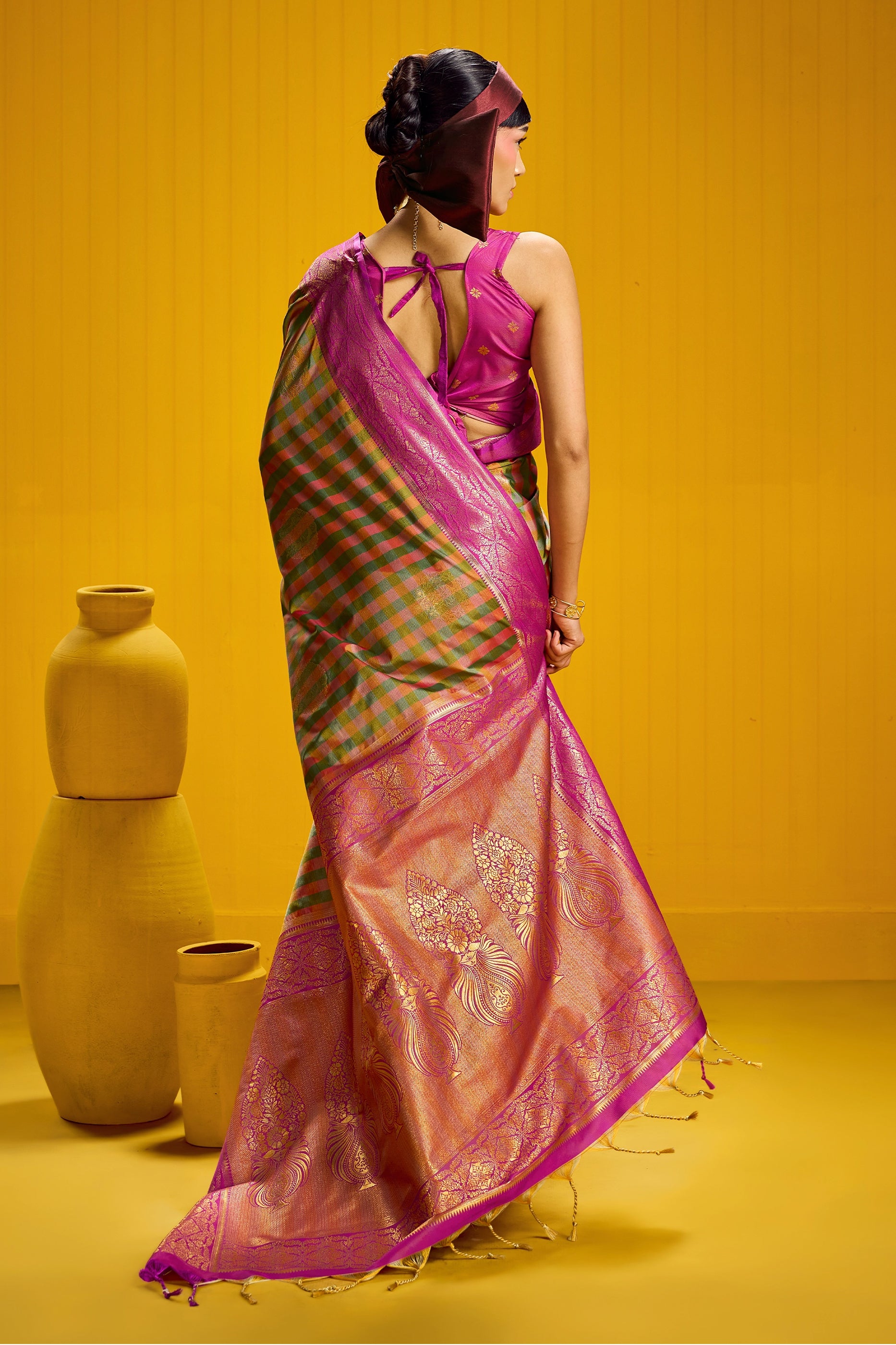 2-Tone Woven Checkered Silk Saree-SAR12346_4_SareeButa.com