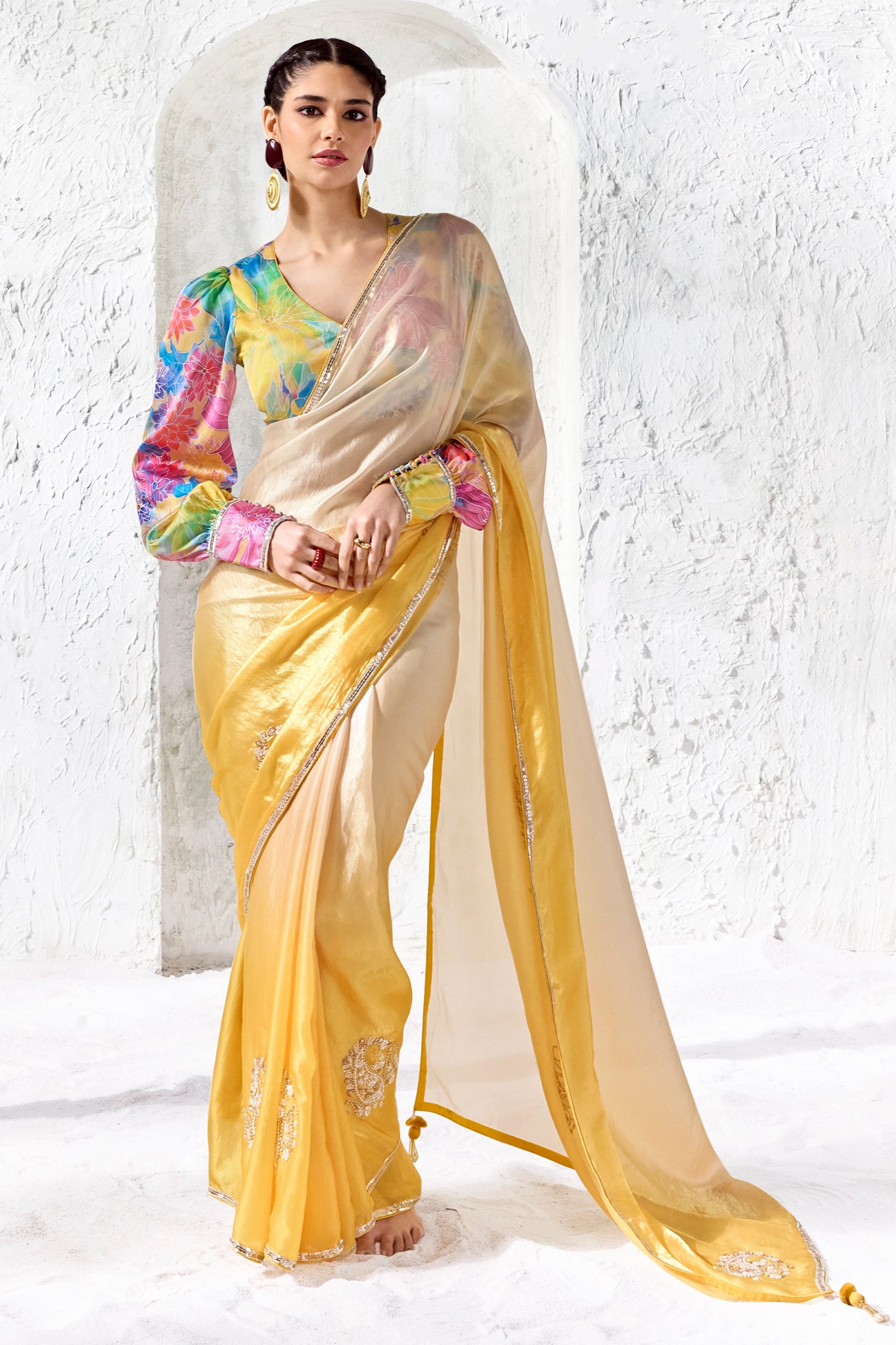 2-Tone Yellow Embroidered Tissue Silk Saree-SAR13144_1_SareeButa.com