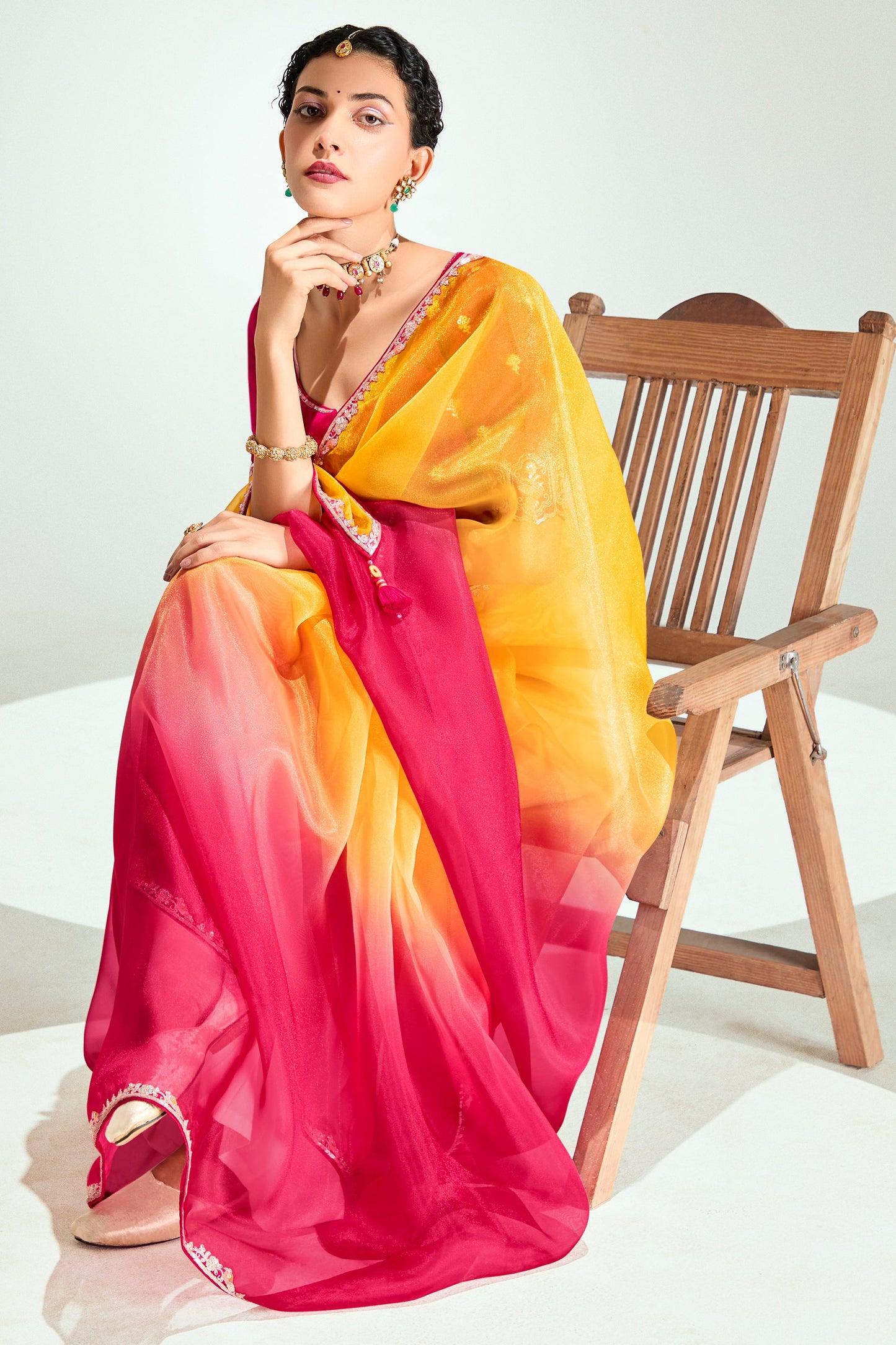 2-Tone Yellow Organza Tissue Saree-ZB134888_4_SareeButa.com