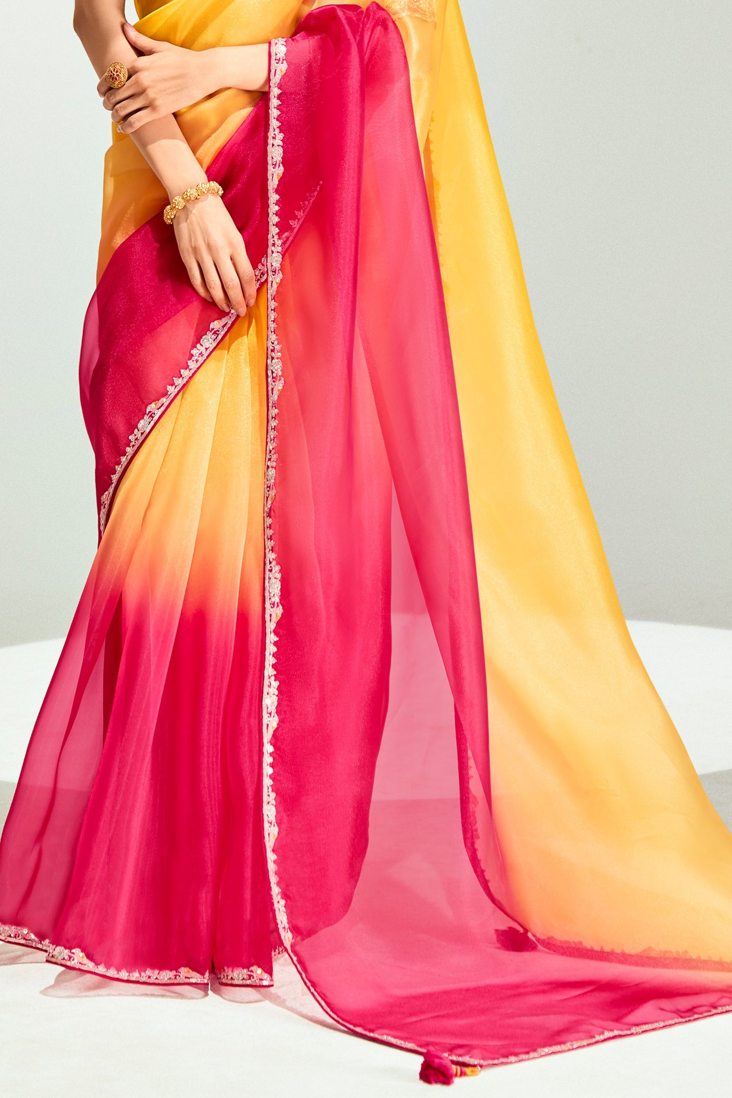 2-Tone Yellow Organza Tissue Saree-ZB134888_5_SareeButa.com