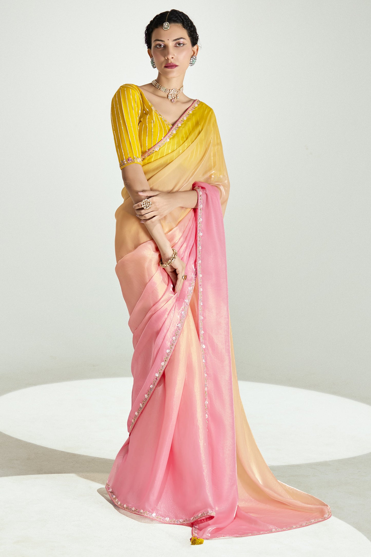 2-Tone Yellow Organza Tissue Saree-ZB134898_1_SareeButa.com