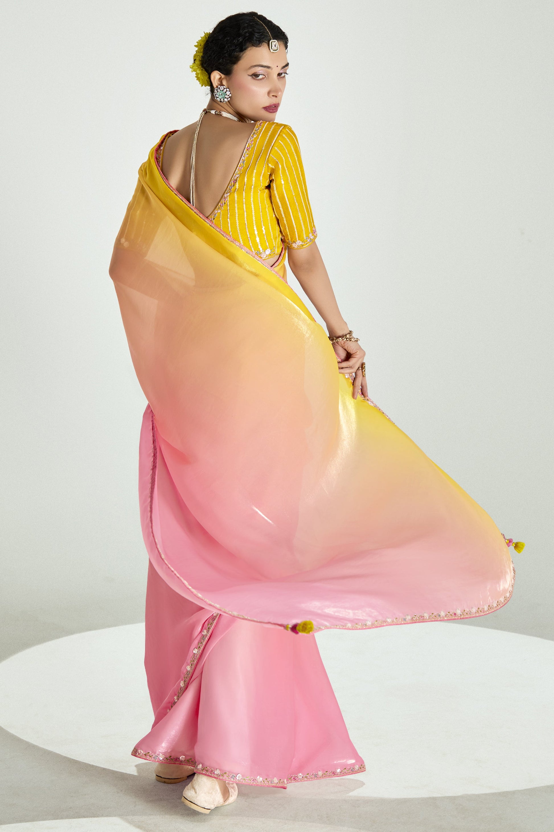 2-Tone Yellow Organza Tissue Saree-ZB134898_4_SareeButa.com