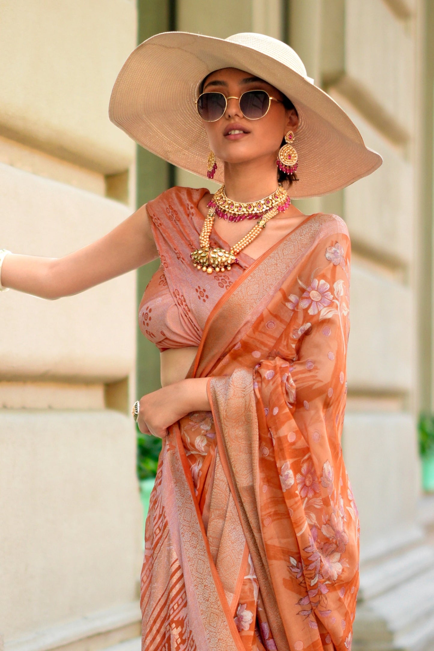 Amber Orange Georgette Saree-SAR11312_3_SareeButa.com