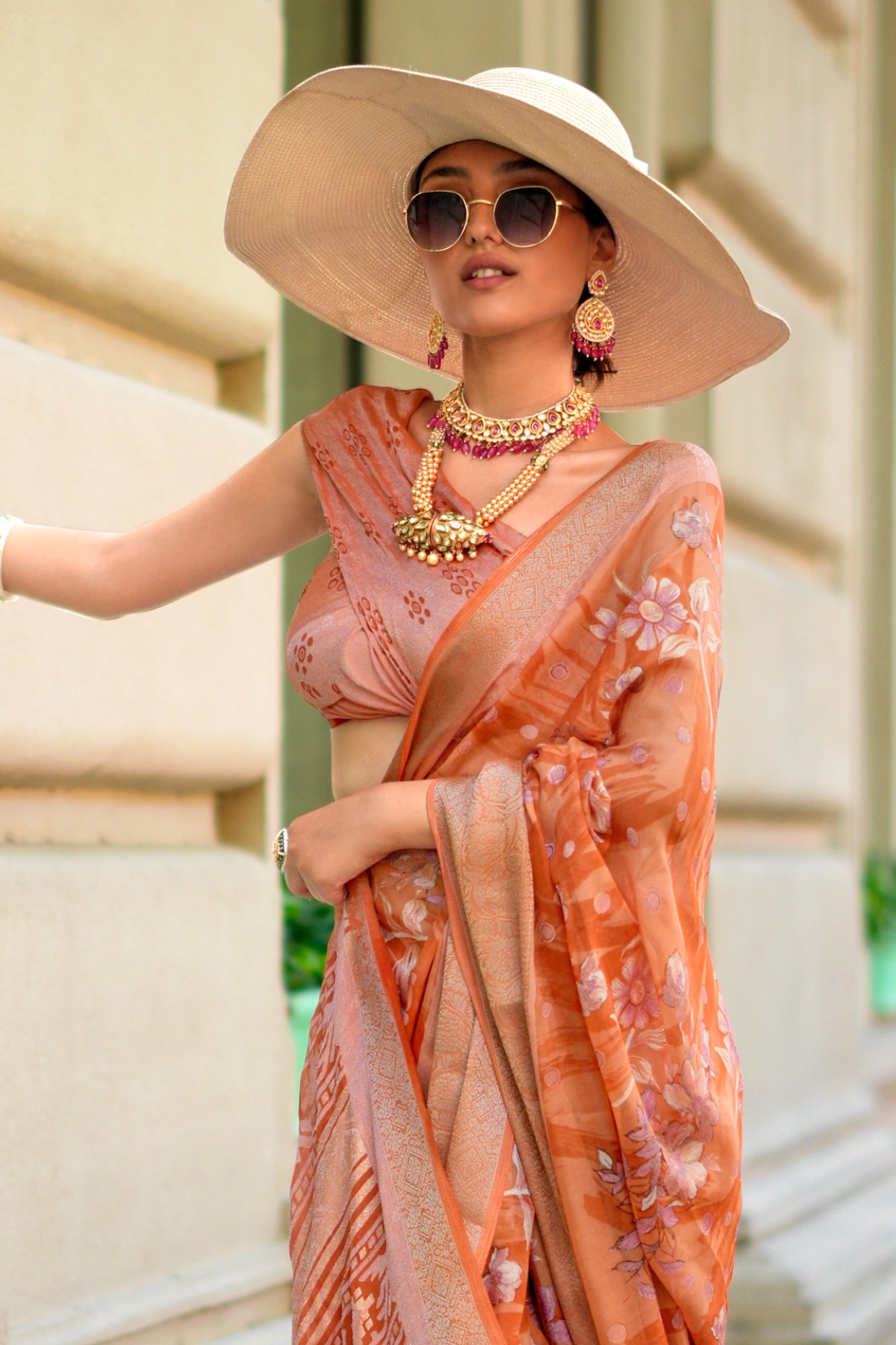 Amber Orange Georgette Saree-SAR11312_3_SareeButa.com