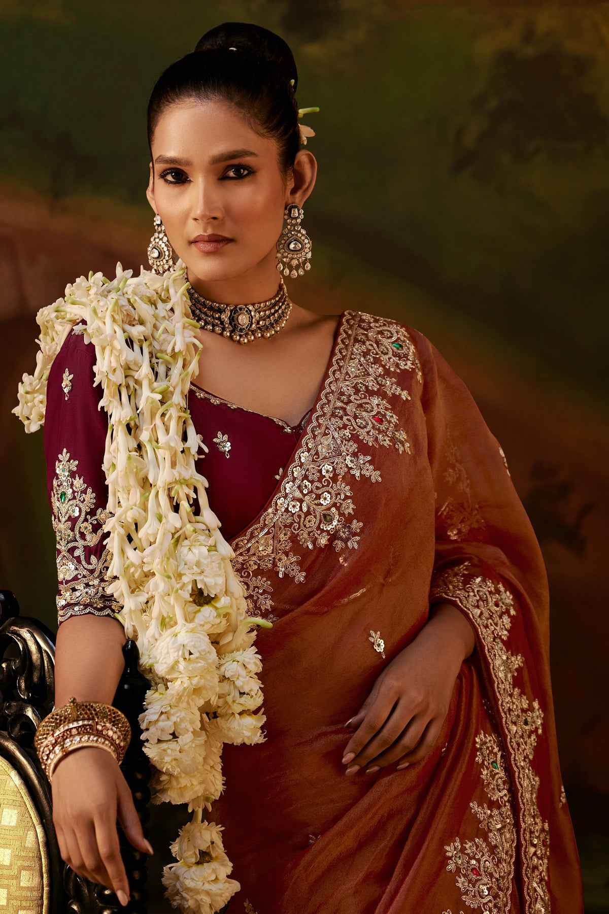 Amber Rust Embroidered Viscose Tissue Saree-SAR13252_2_SareeButa.com