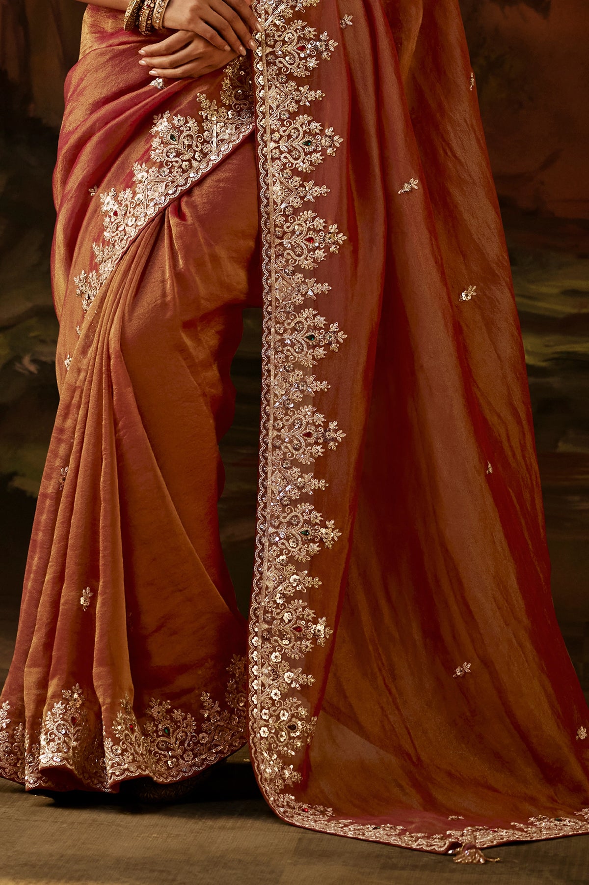 Amber Rust Embroidered Viscose Tissue Saree-SAR13252_4_SareeButa.com