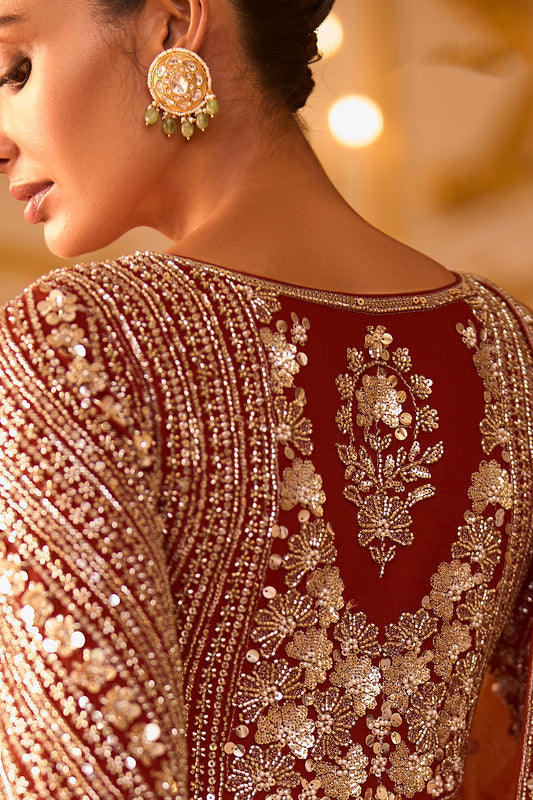 Amber Rust Readymade Georgette Gown With Dupatta-SAR13239_2_SareeButa.com