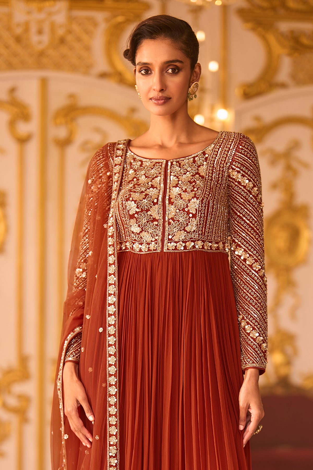 Amber Rust Readymade Georgette Gown With Dupatta-SAR13239_4_SareeButa.com