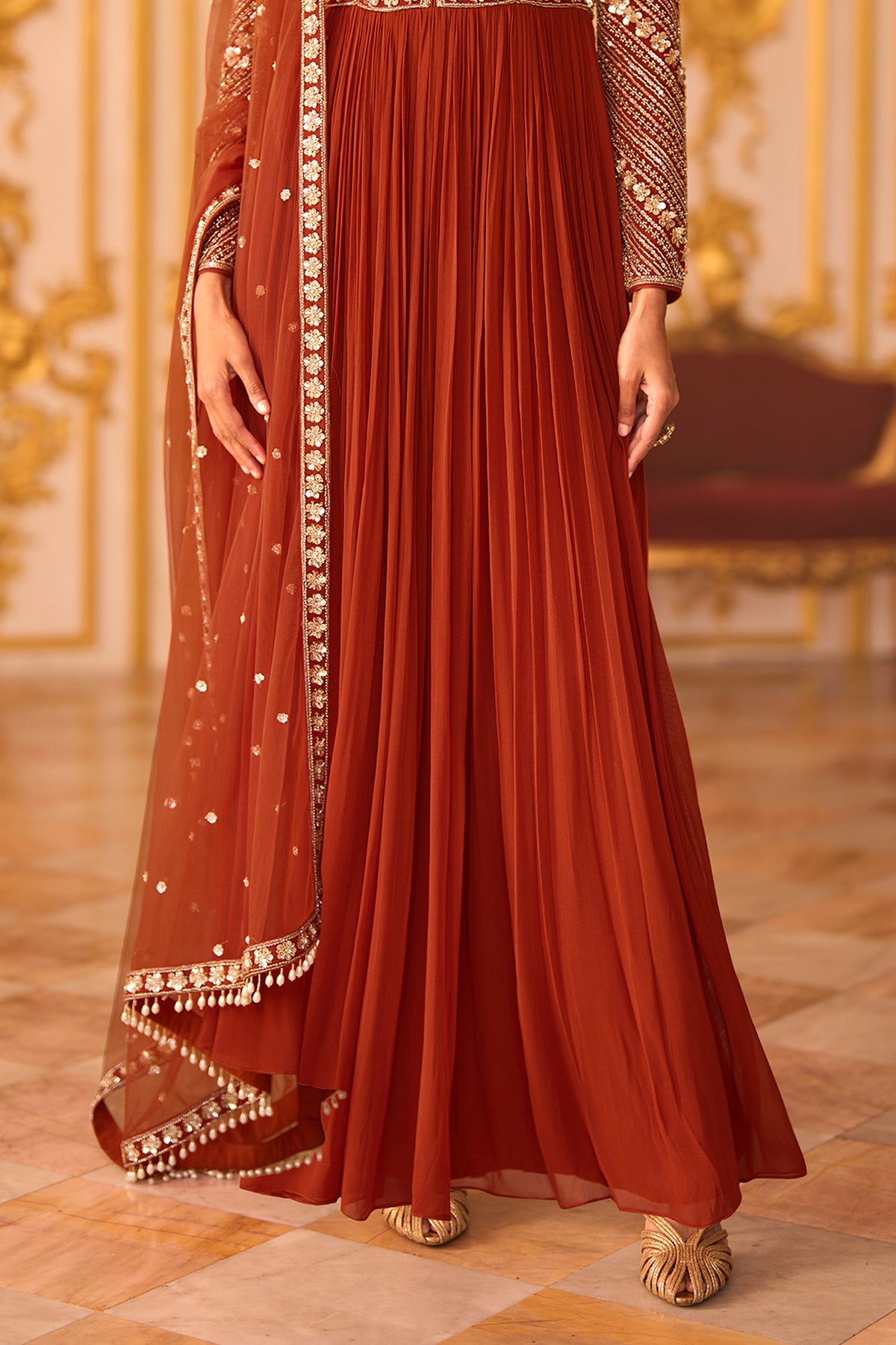 Amber Rust Readymade Georgette Gown With Dupatta-SAR13239_5_SareeButa.com