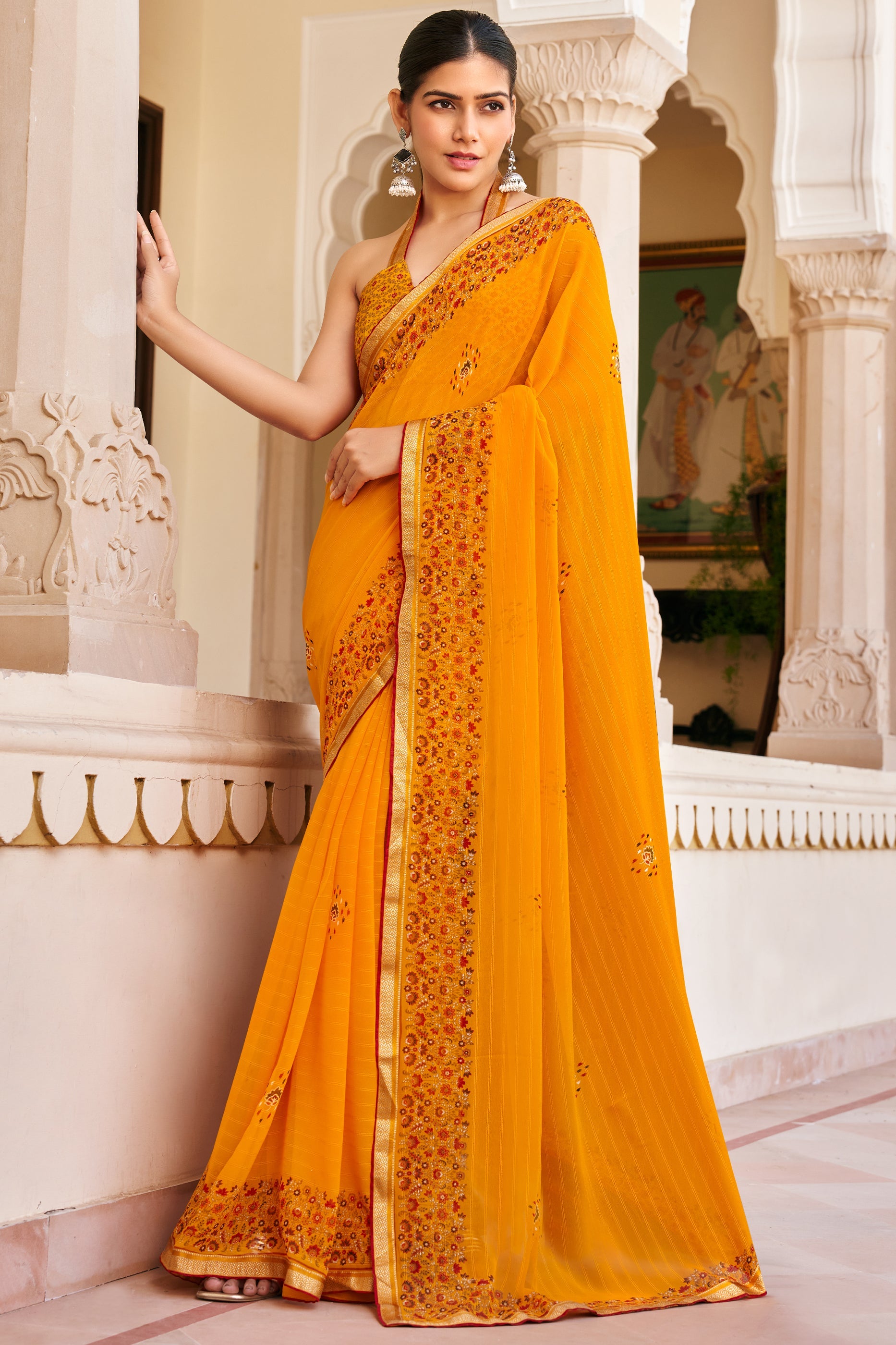 Apricot Orange Printed Georgette Saree-SAR10154_1_SareeButa.com