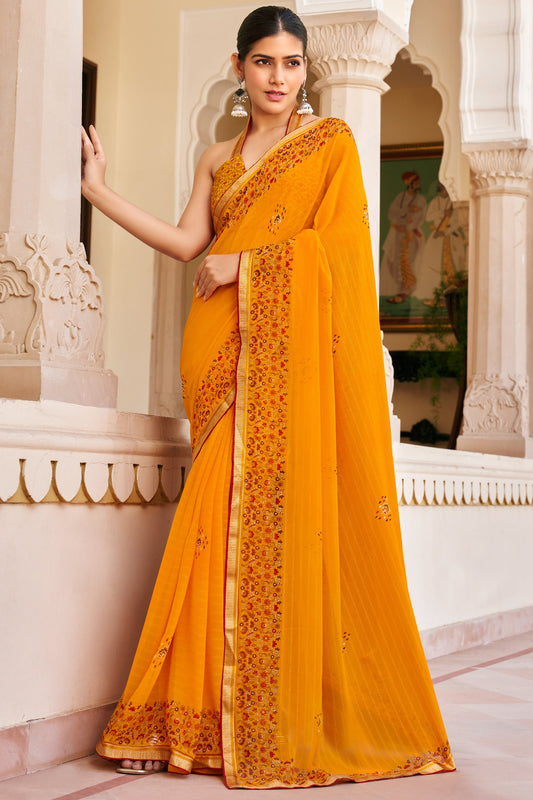 Apricot Orange Printed Georgette Saree-SAR10154_1_SareeButa.com