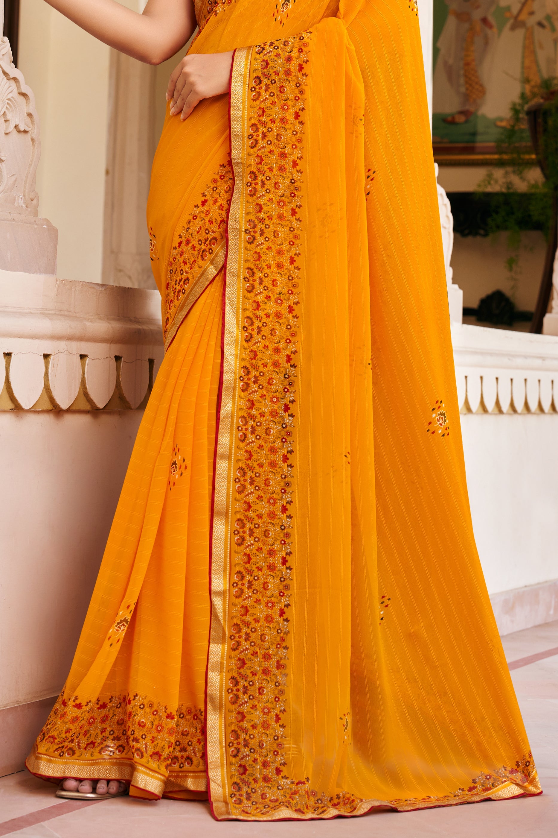 Apricot Orange Printed Georgette Saree-SAR10154_4_SareeButa.com