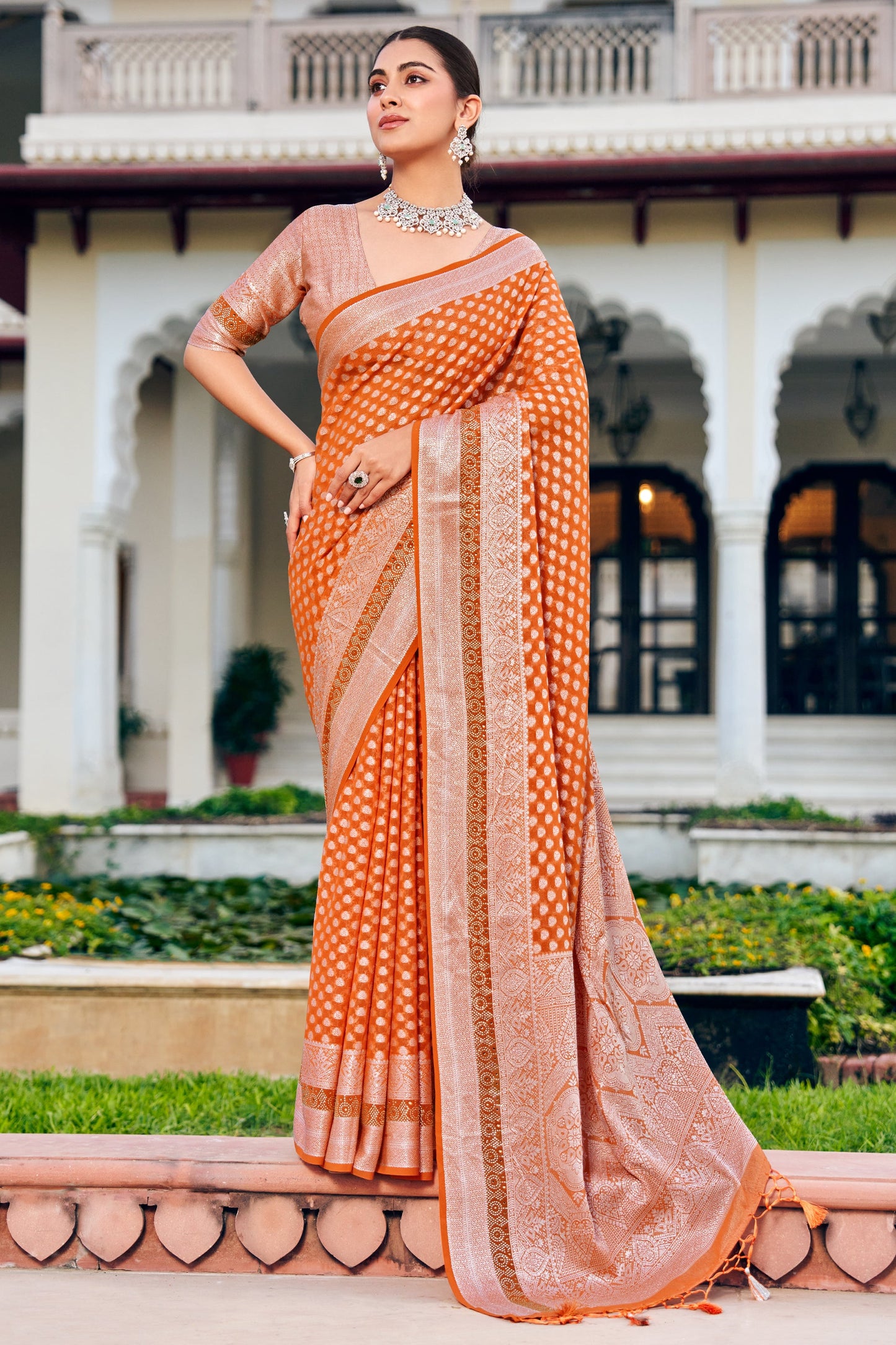 Apricot Woven Georgette Saree-SAR11277_1_SareeButa.com
