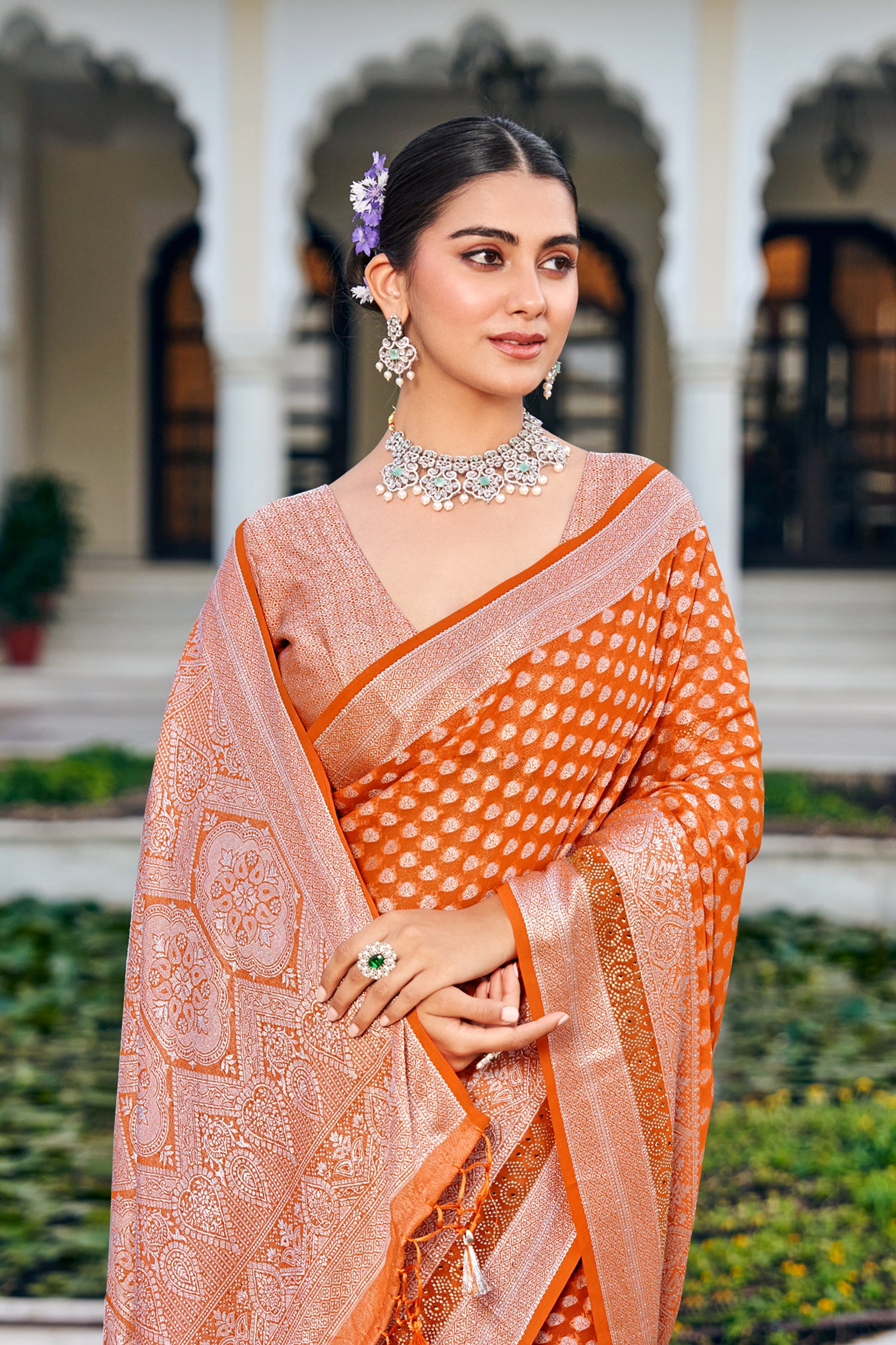 Apricot Woven Georgette Saree-SAR11277_2_SareeButa.com
