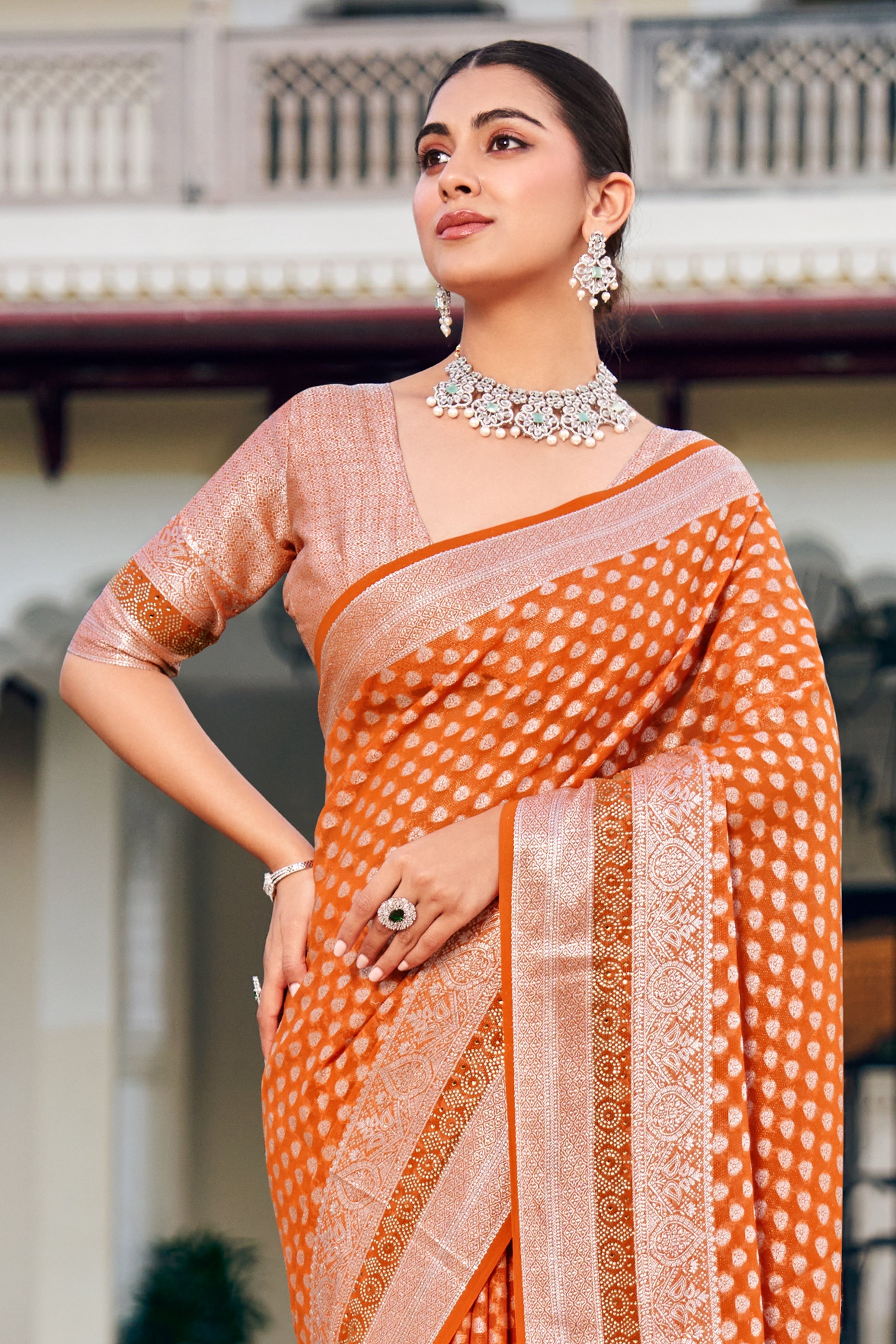 Apricot Woven Georgette Saree-SAR11277_4_SareeButa.com