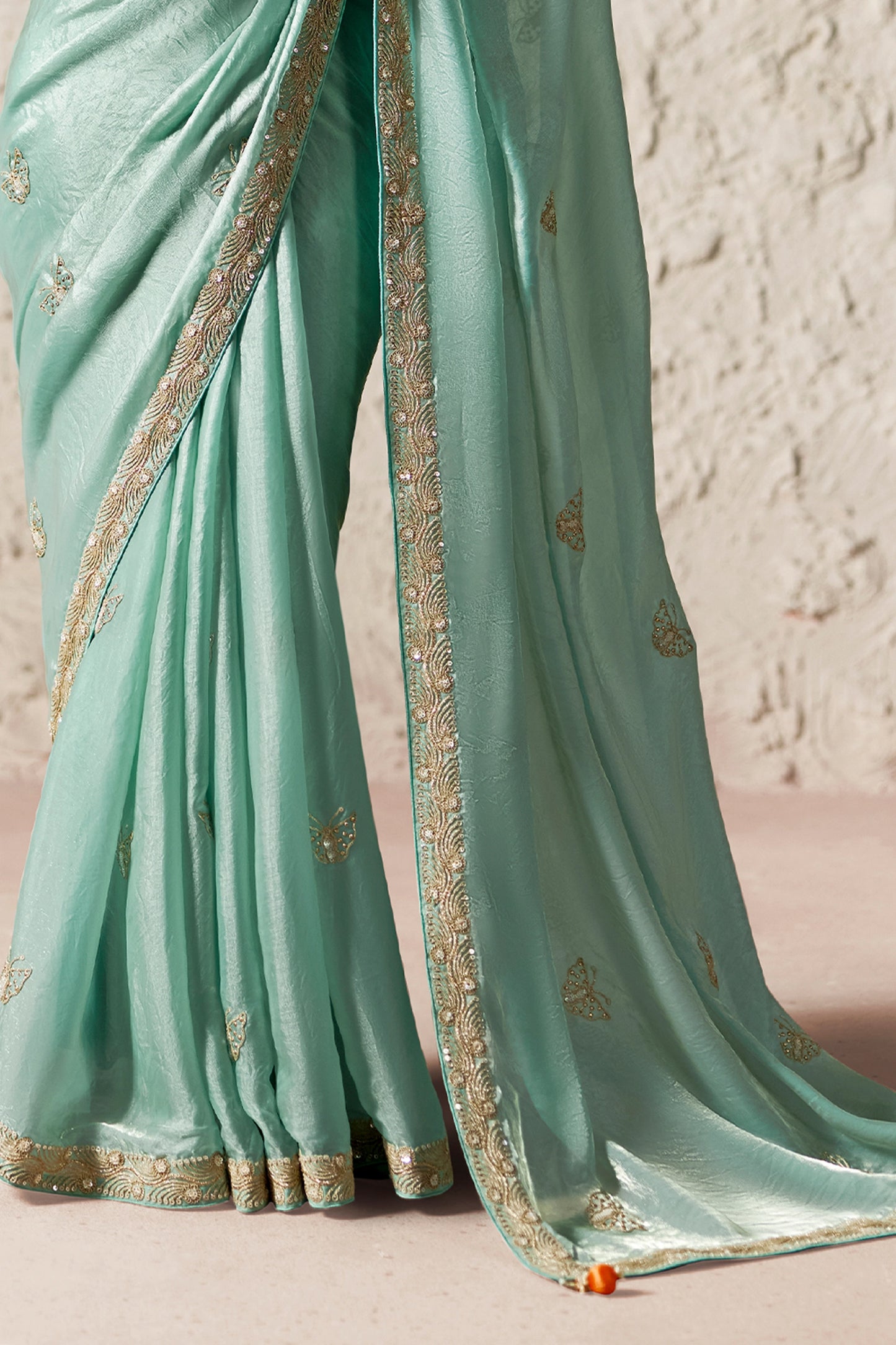 Aqua Blue Embroidered Tissue Organza Saree-SAR12787_4_SareeButa.com