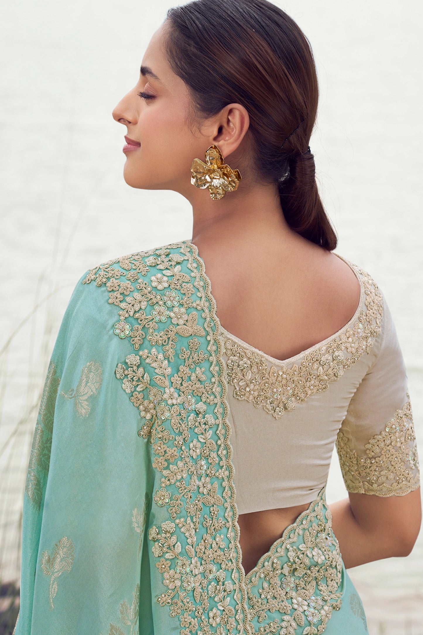 Aqua Blue Embroidered Woven Tissue Silk Saree-SAR11017_3_SareeButa.com