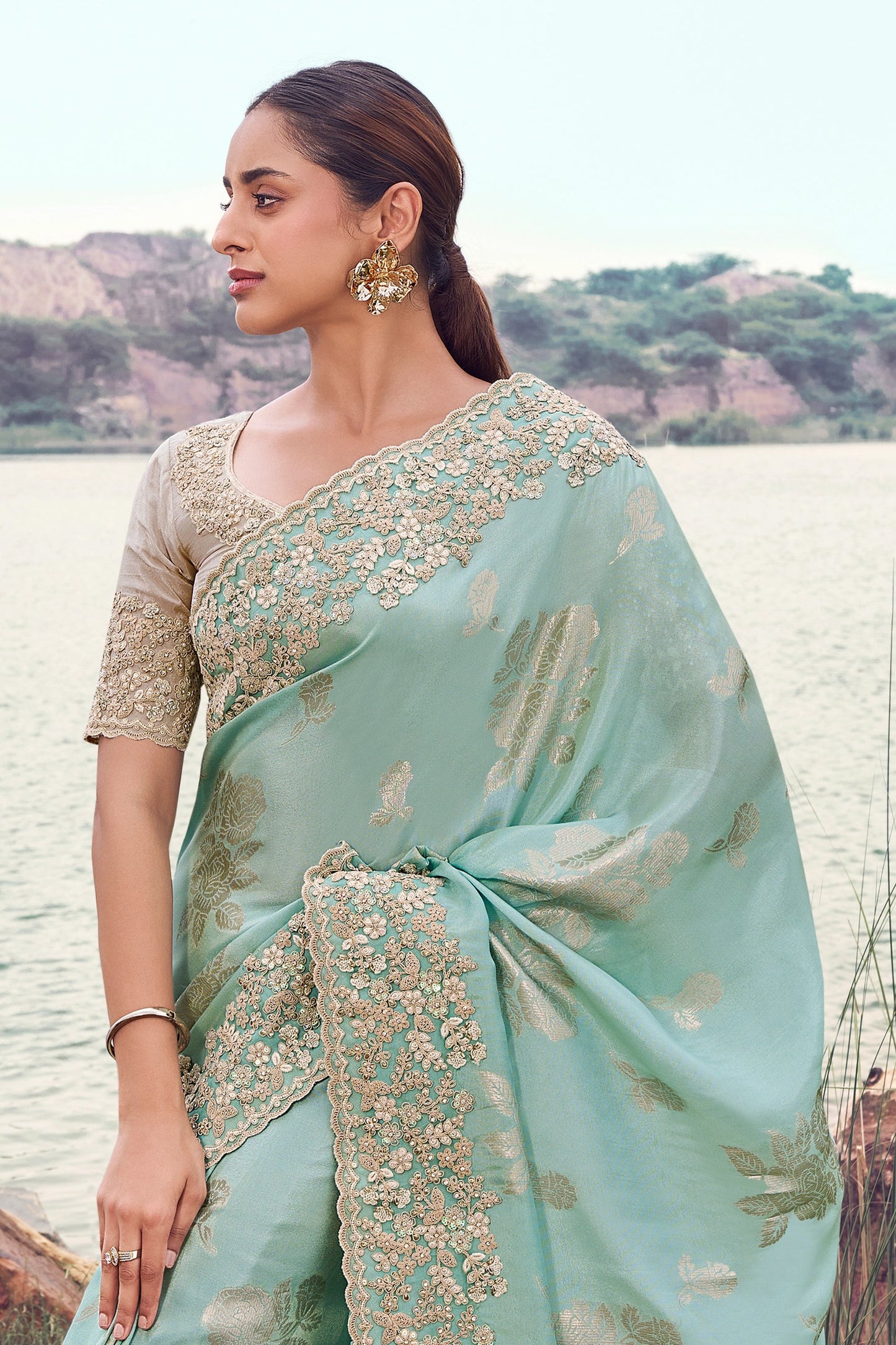 Aqua Blue Embroidered Woven Tissue Silk Saree-SAR11017_4_SareeButa.com