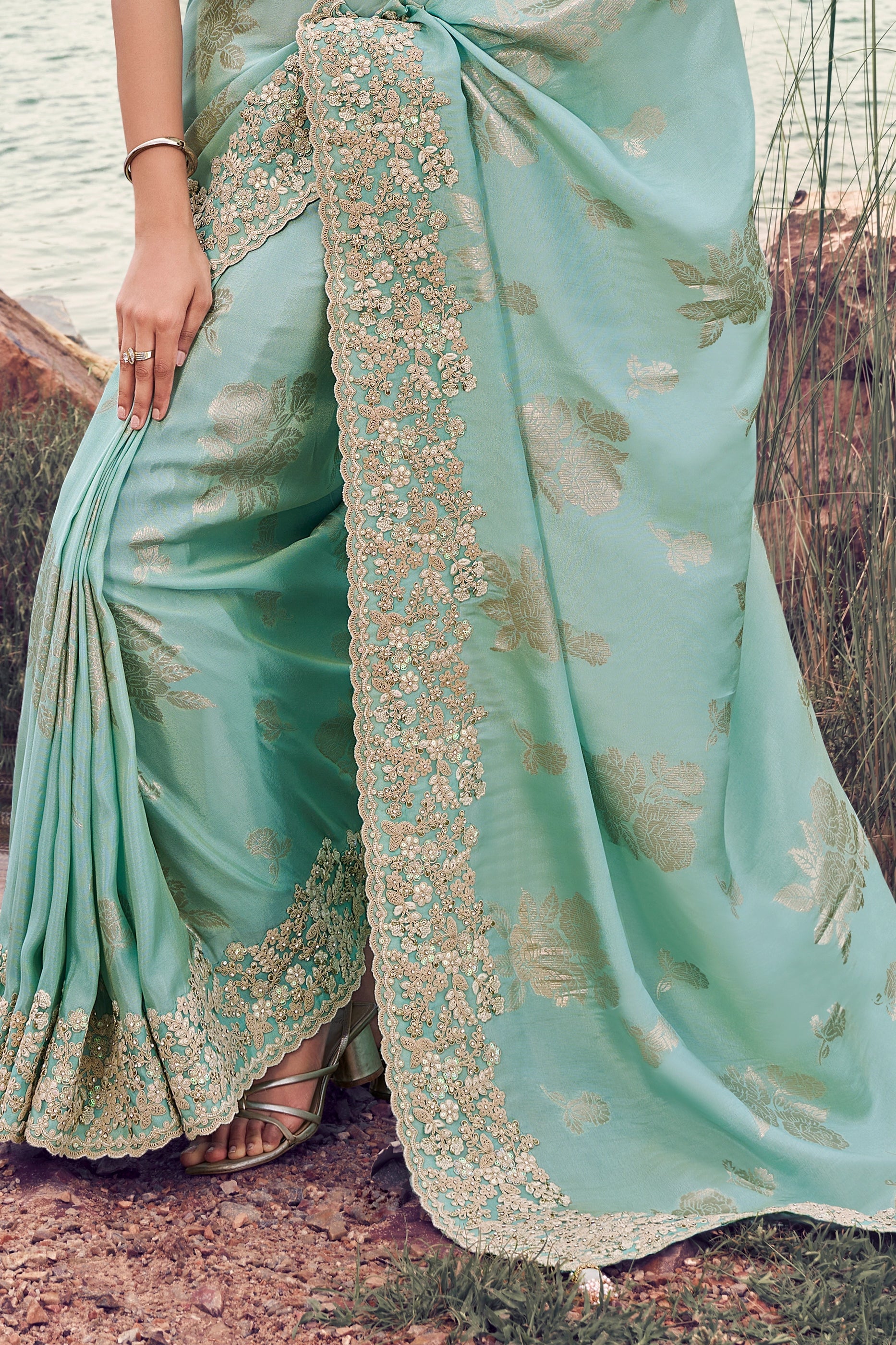Aqua Blue Embroidered Woven Tissue Silk Saree-SAR11017_5_SareeButa.com