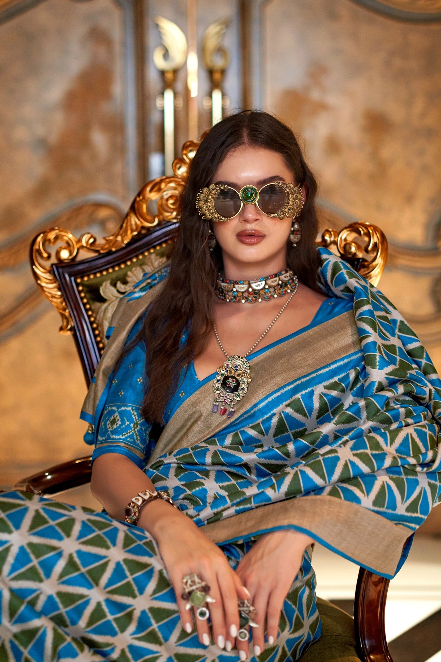 Aqua Blue Printed Patola Silk Saree-SAR11261_2_SareeButa.com