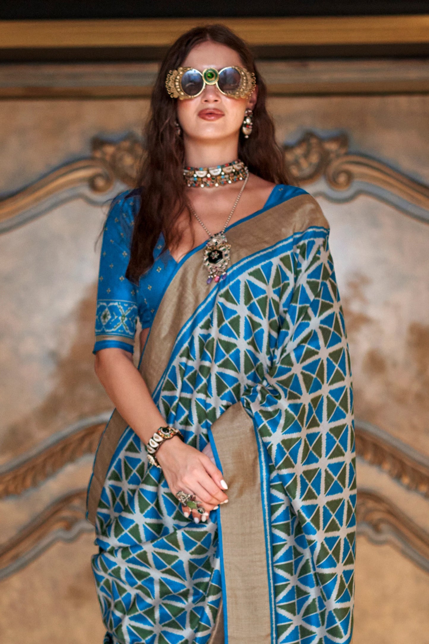 Aqua Blue Printed Patola Silk Saree-SAR11261_3_SareeButa.com