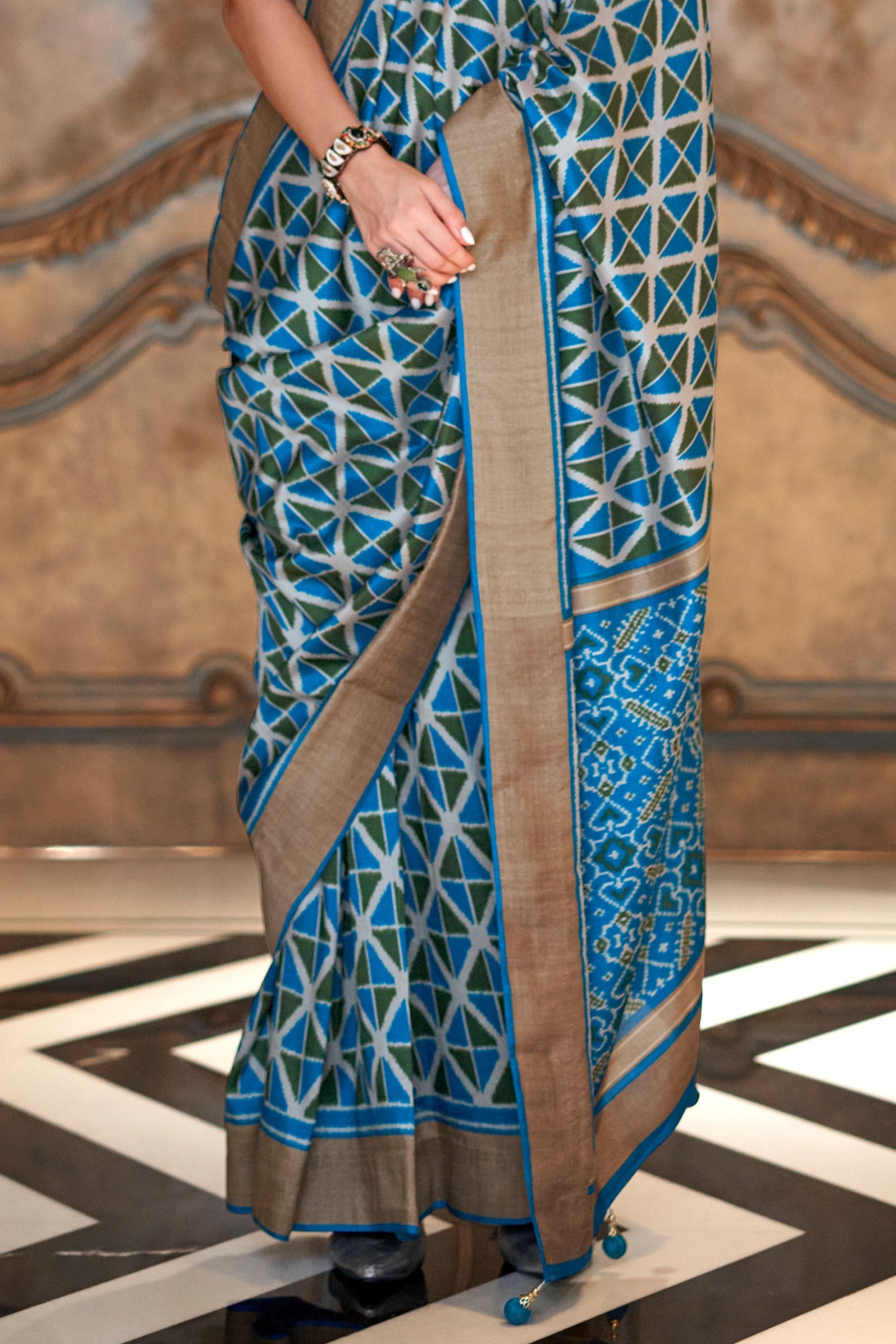 Aqua Blue Printed Patola Silk Saree-SAR11261_4_SareeButa.com