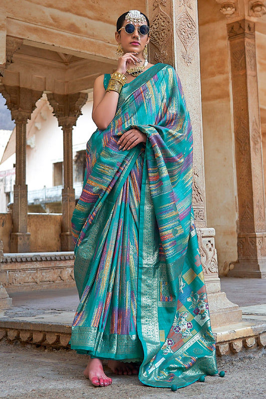 Aqua Blue Printed Patola Silk Saree-SAR11306_1_SareeButa.com