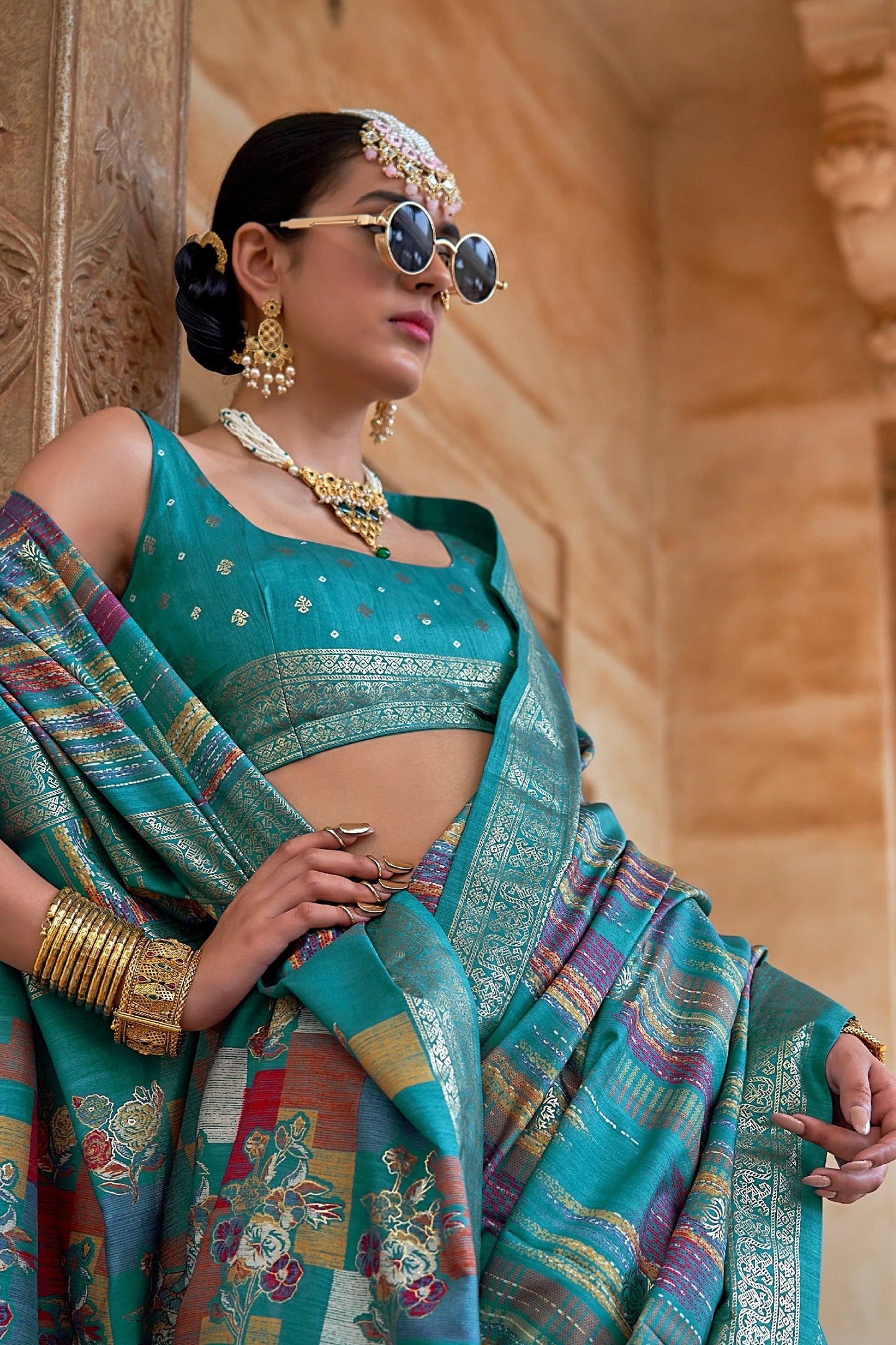 Aqua Blue Printed Patola Silk Saree-SAR11306_2_SareeButa.com