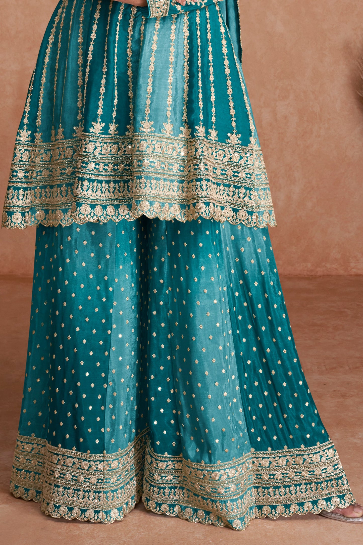 Aqua Blue Readymade Embroidered Chinon A-line Suit-SAR10797_4_SareeButa.com