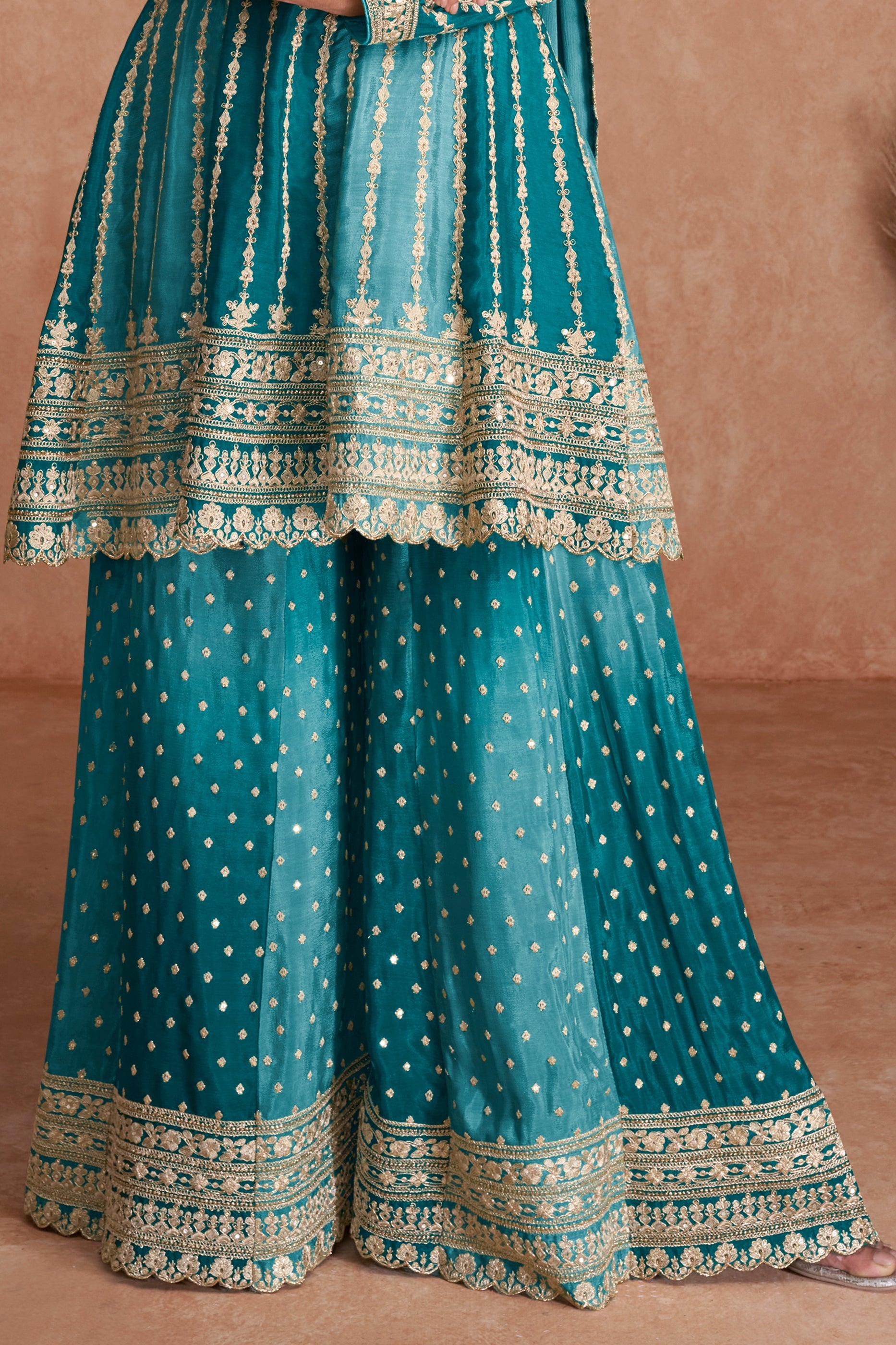 Aqua Blue Readymade Embroidered Chinon A-line Suit-SAR10797_4_SareeButa.com