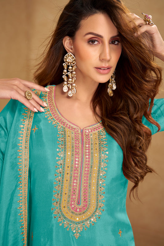 Aqua Blue Readymade Embroidered Simar Silk Suit-SAR10657_2_SareeButa.com