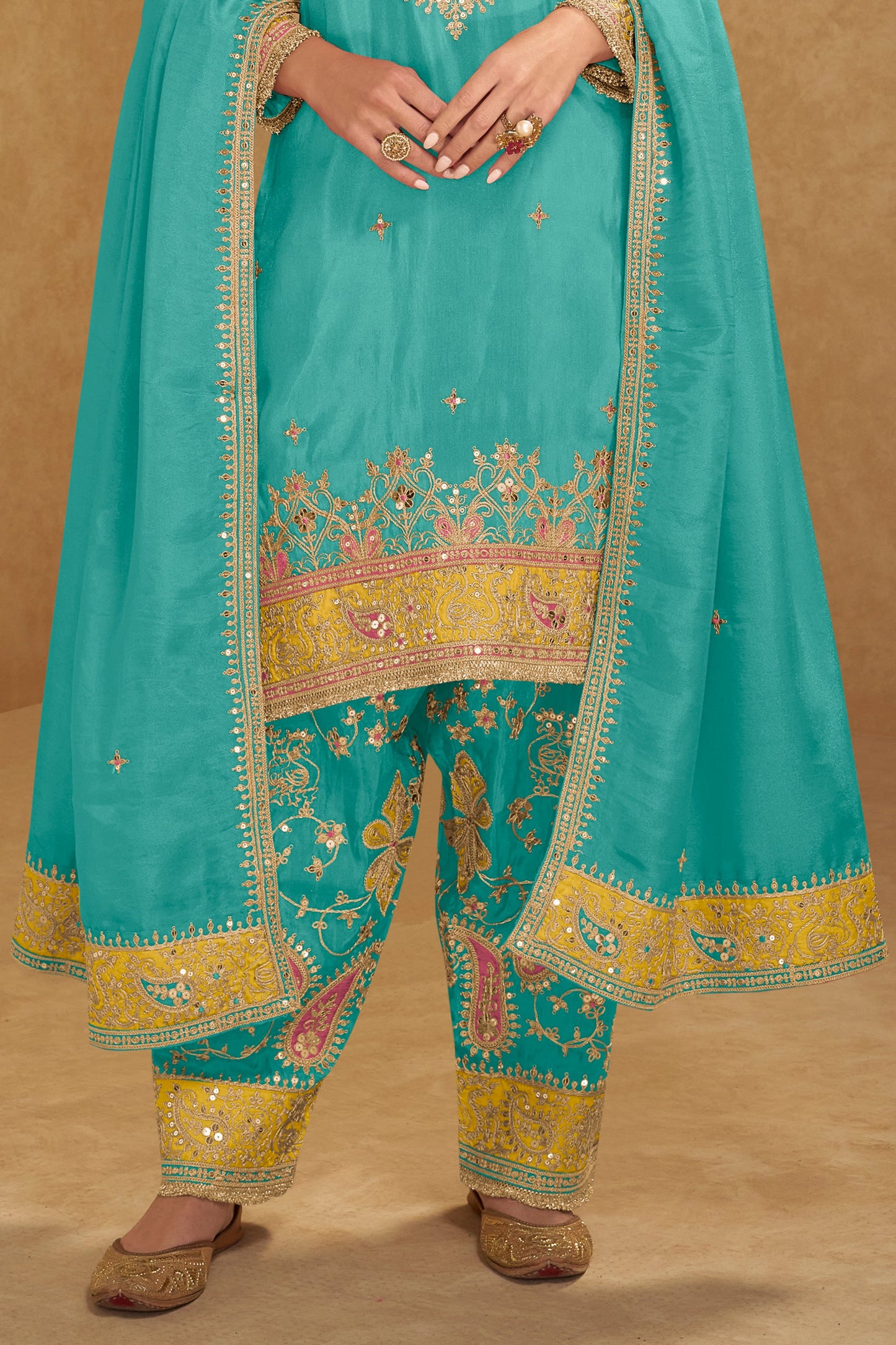 Aqua Blue Readymade Embroidered Simar Silk Suit-SAR10657_4_SareeButa.com