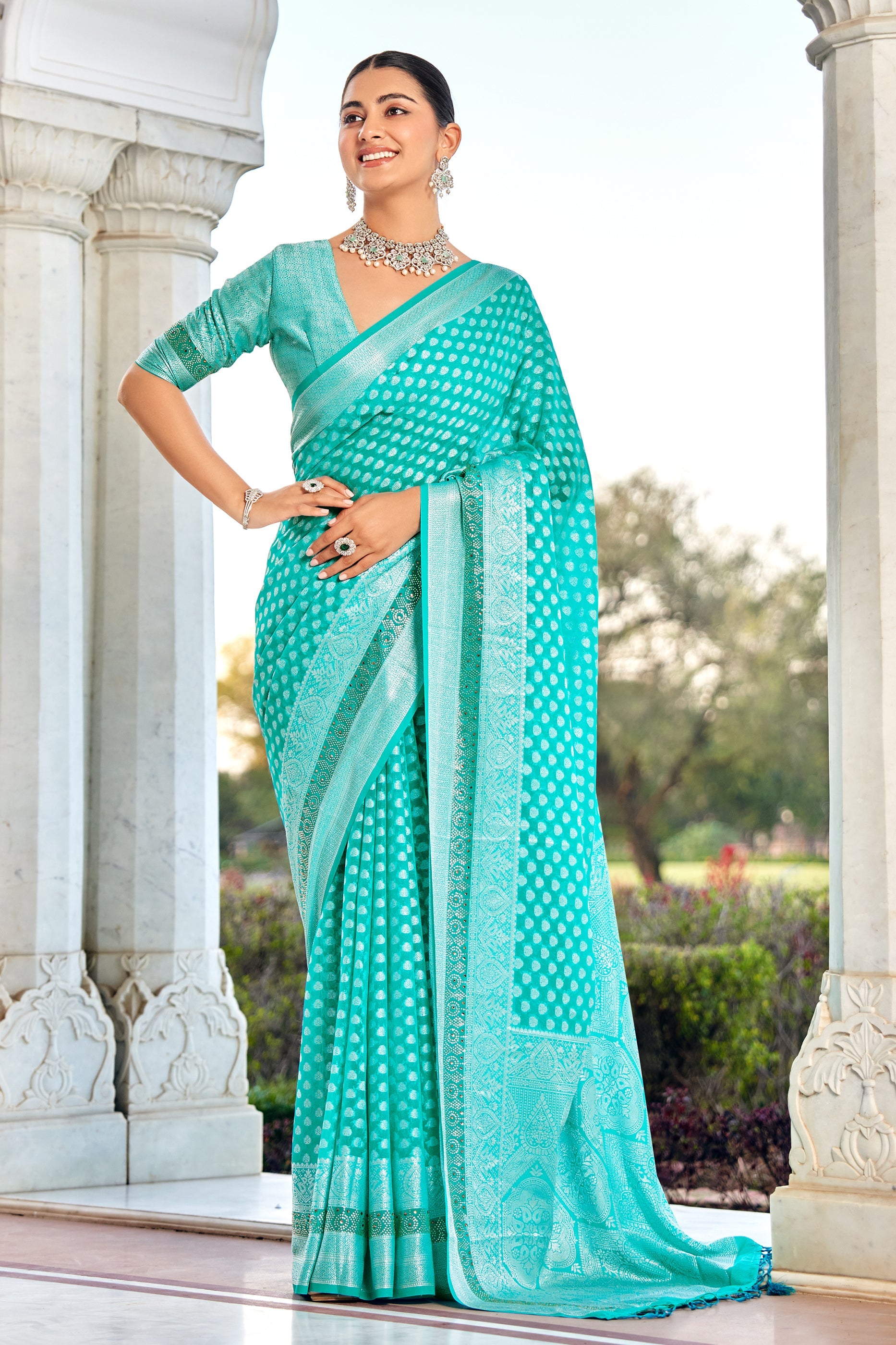 Aqua Blue Woven Georgette Saree-SAR11276_1_SareeButa.com