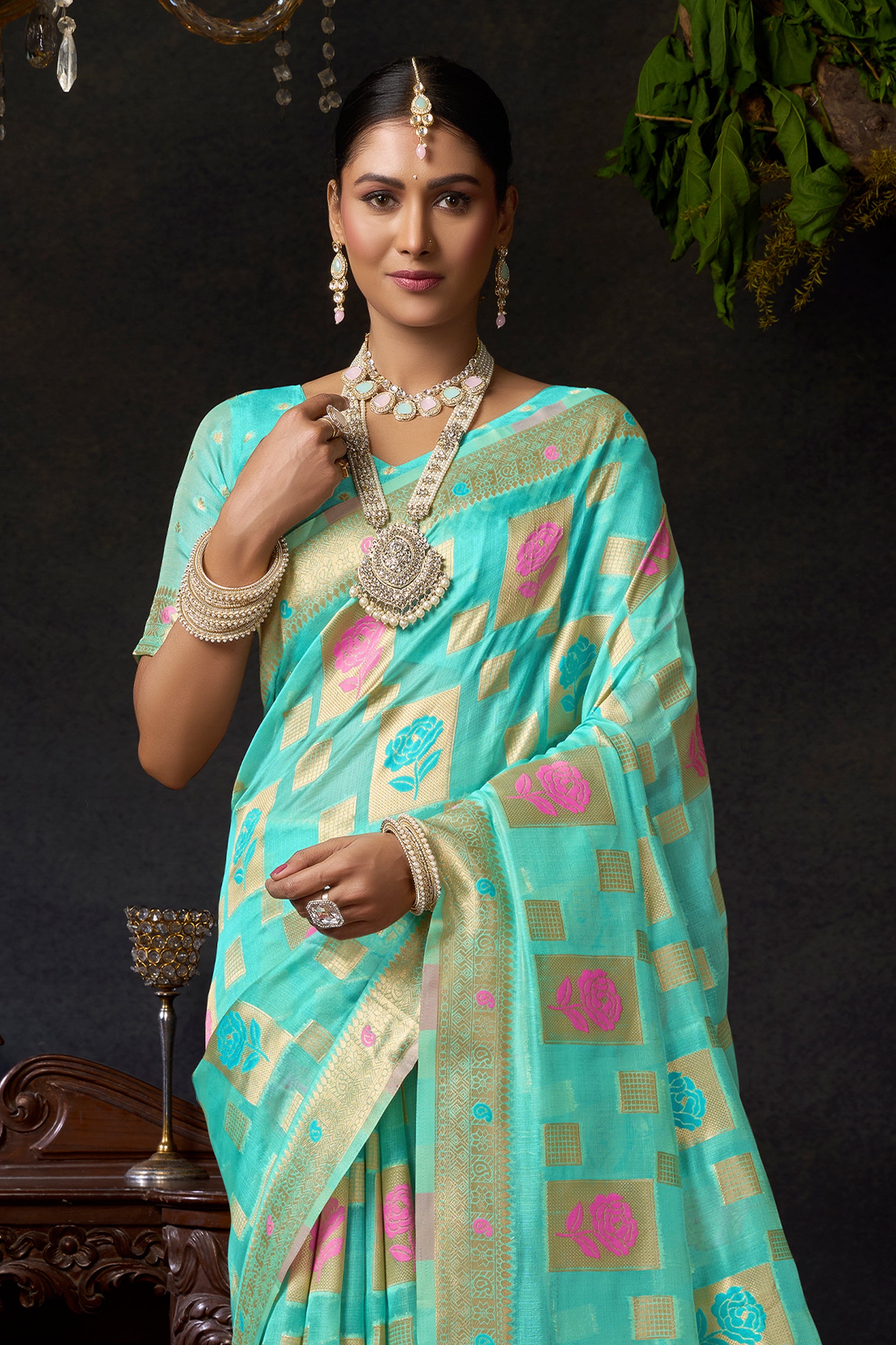 Aqua Blue Woven Organza Saree-SAR12615_4_SareeButa.com