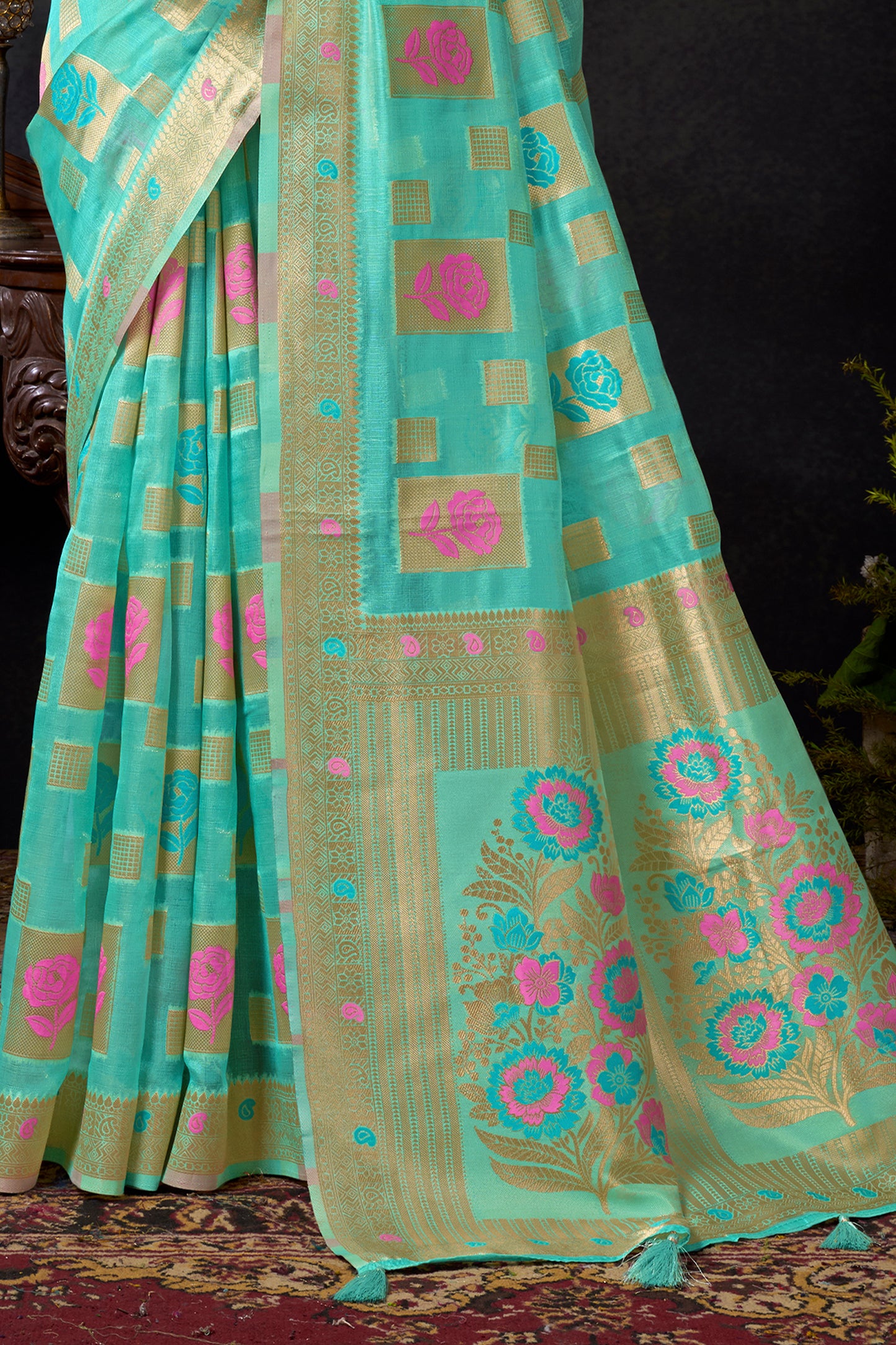 Aqua Blue Woven Organza Saree-SAR12615_5_SareeButa.com