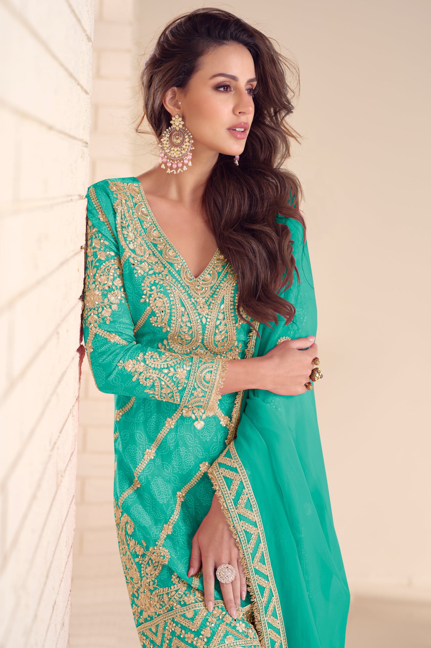Aqua Green Digital Print Chinon Suit with Embroidery-SS664_3_SareeButa.com