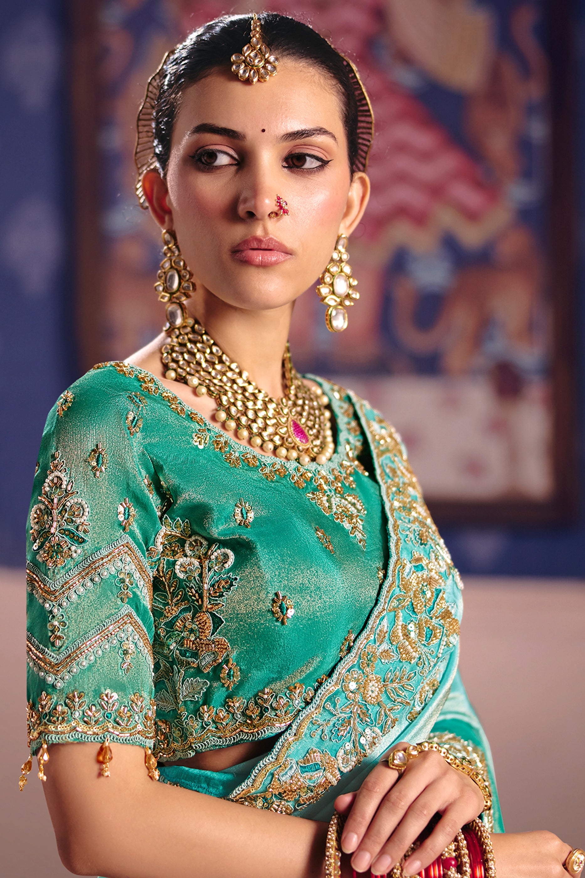 Aqua Green Embroidered Viscose Zari Tissue Saree-SAR12591_2_SareeButa.com