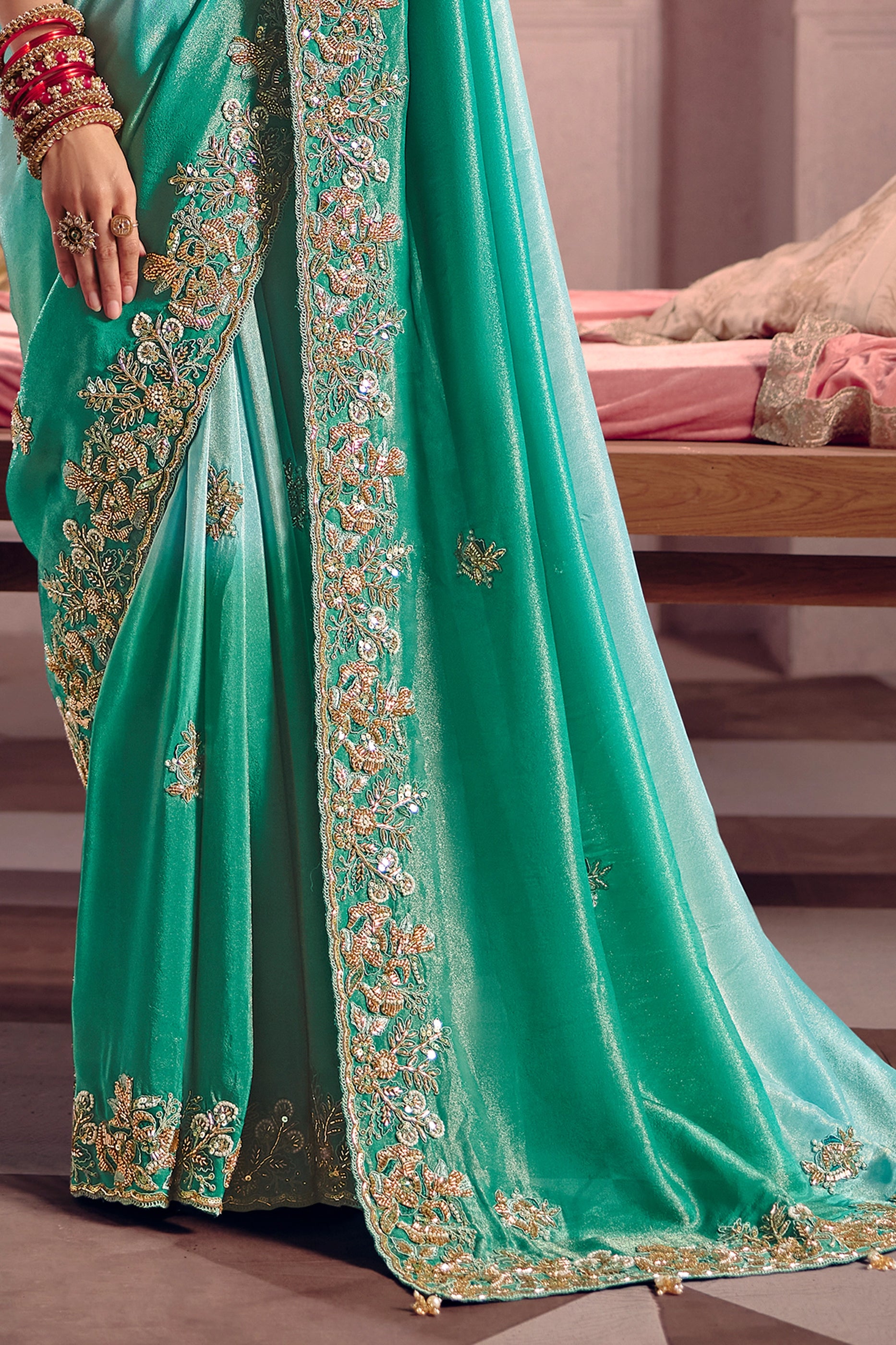 Aqua Green Embroidered Viscose Zari Tissue Saree-SAR12591_5_SareeButa.com