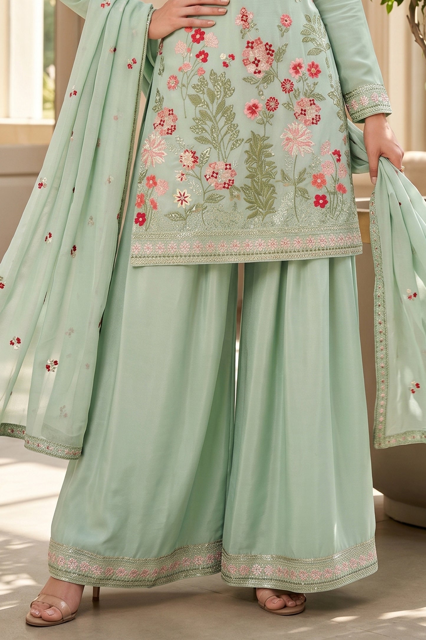 Aqua Green Readymade Embroidered Chinon Suit-SAR12803_4_SareeButa.com