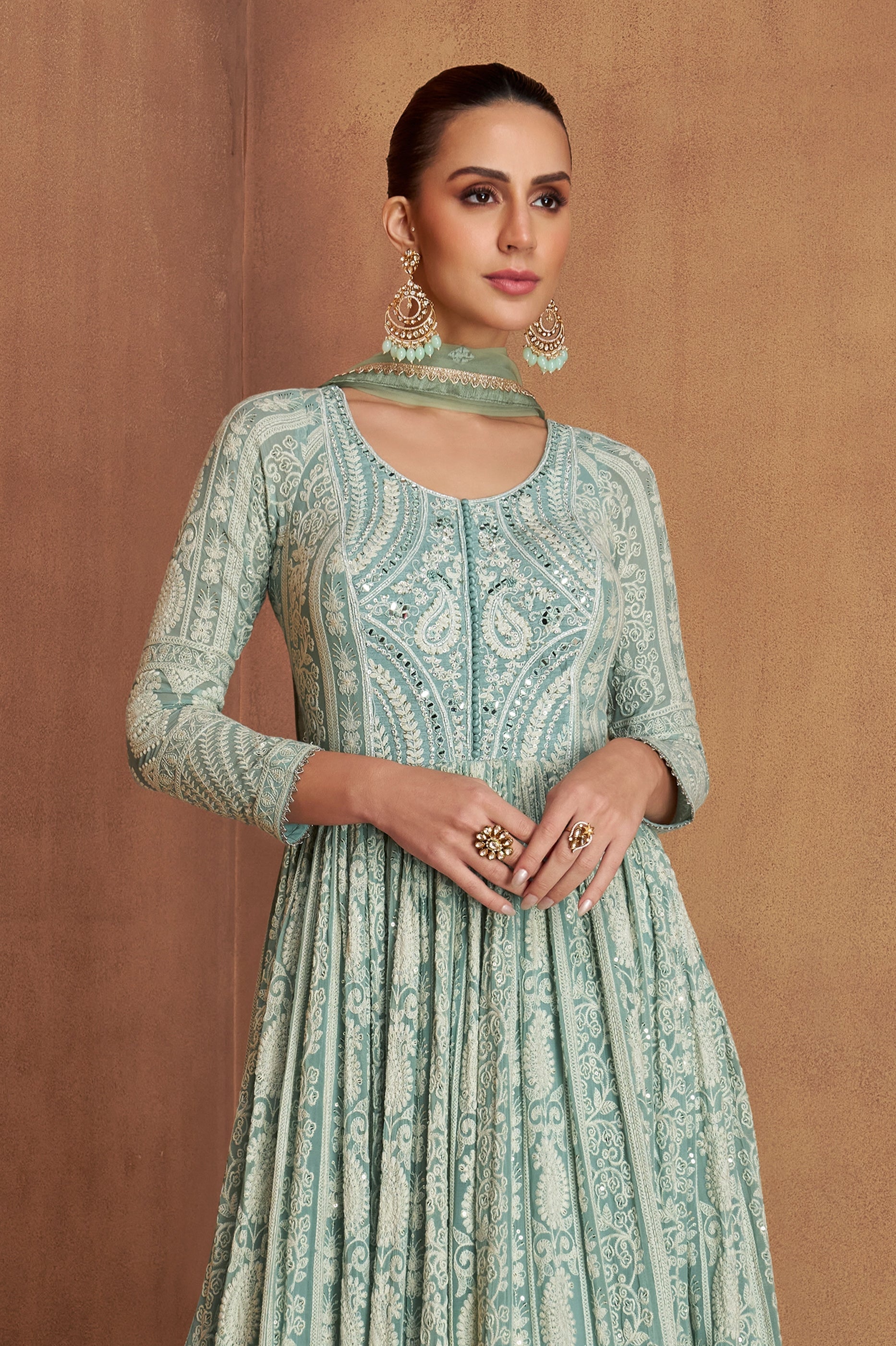 Aqua Green Readymade Georgette Gown With Dupatta-SAR11092_3_SareeButa.com