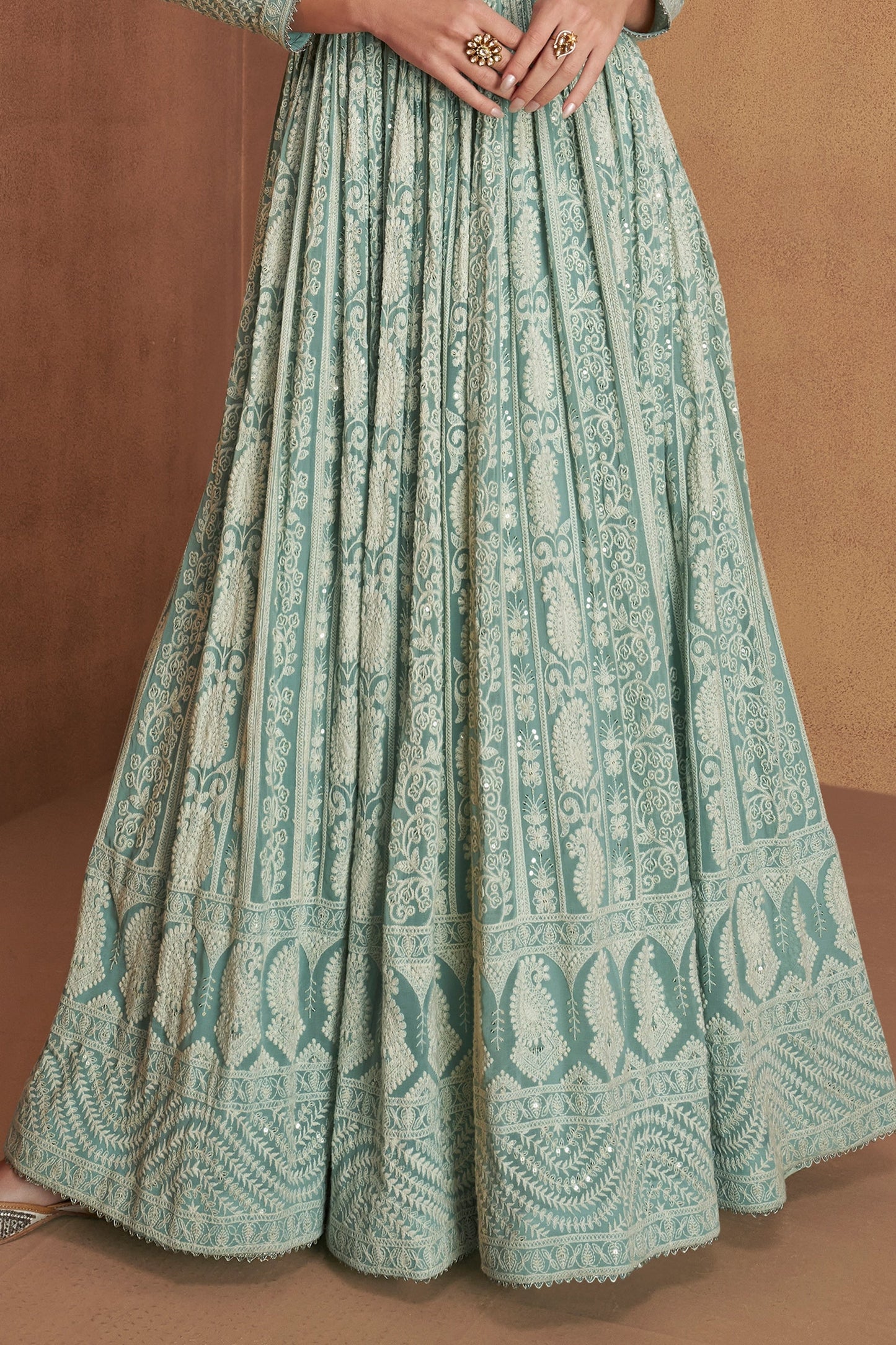 Aqua Green Readymade Georgette Gown With Dupatta-SAR11092_4_SareeButa.com