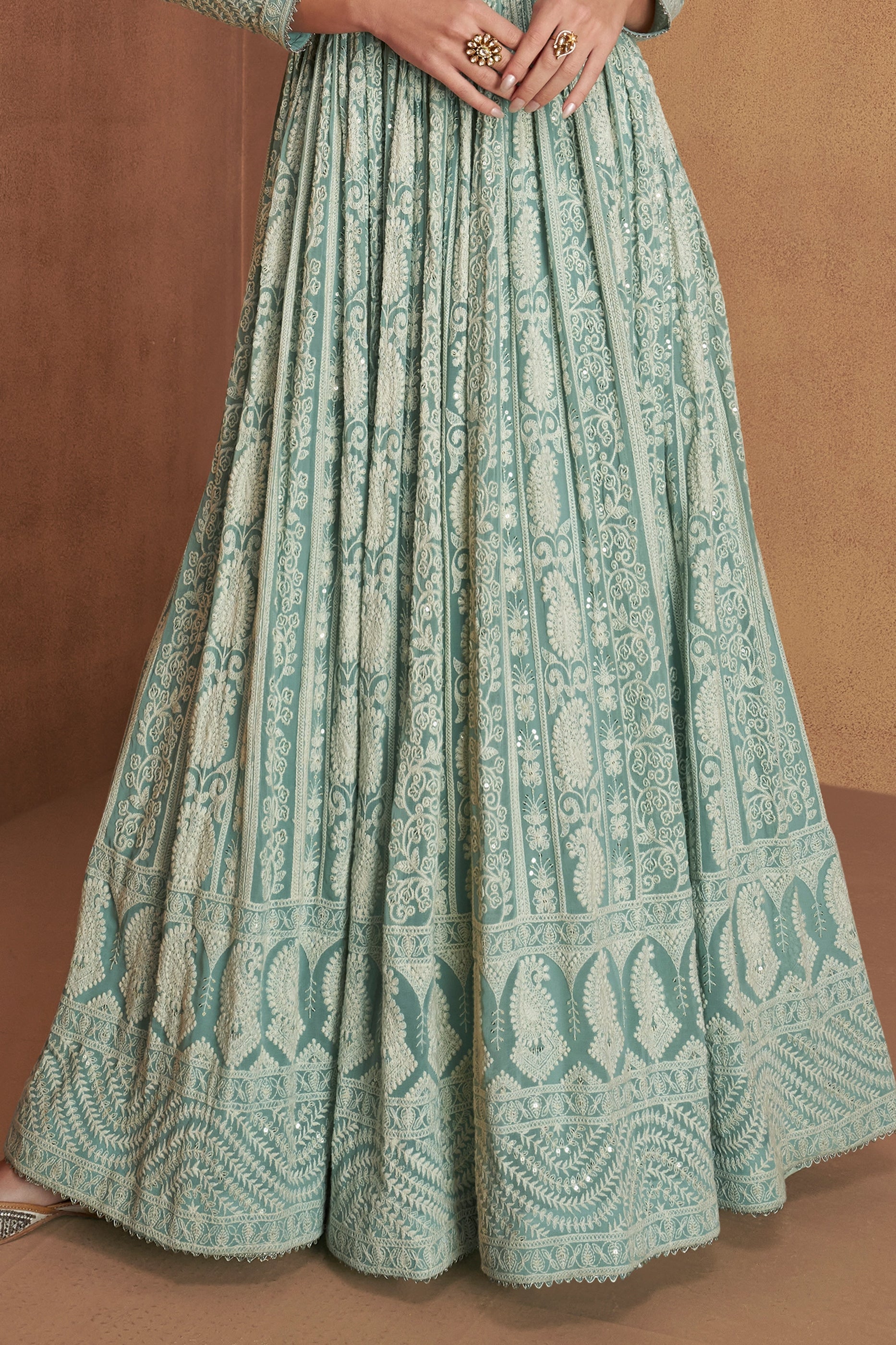 Aqua Green Readymade Georgette Gown With Dupatta-SAR11092_4_SareeButa.com