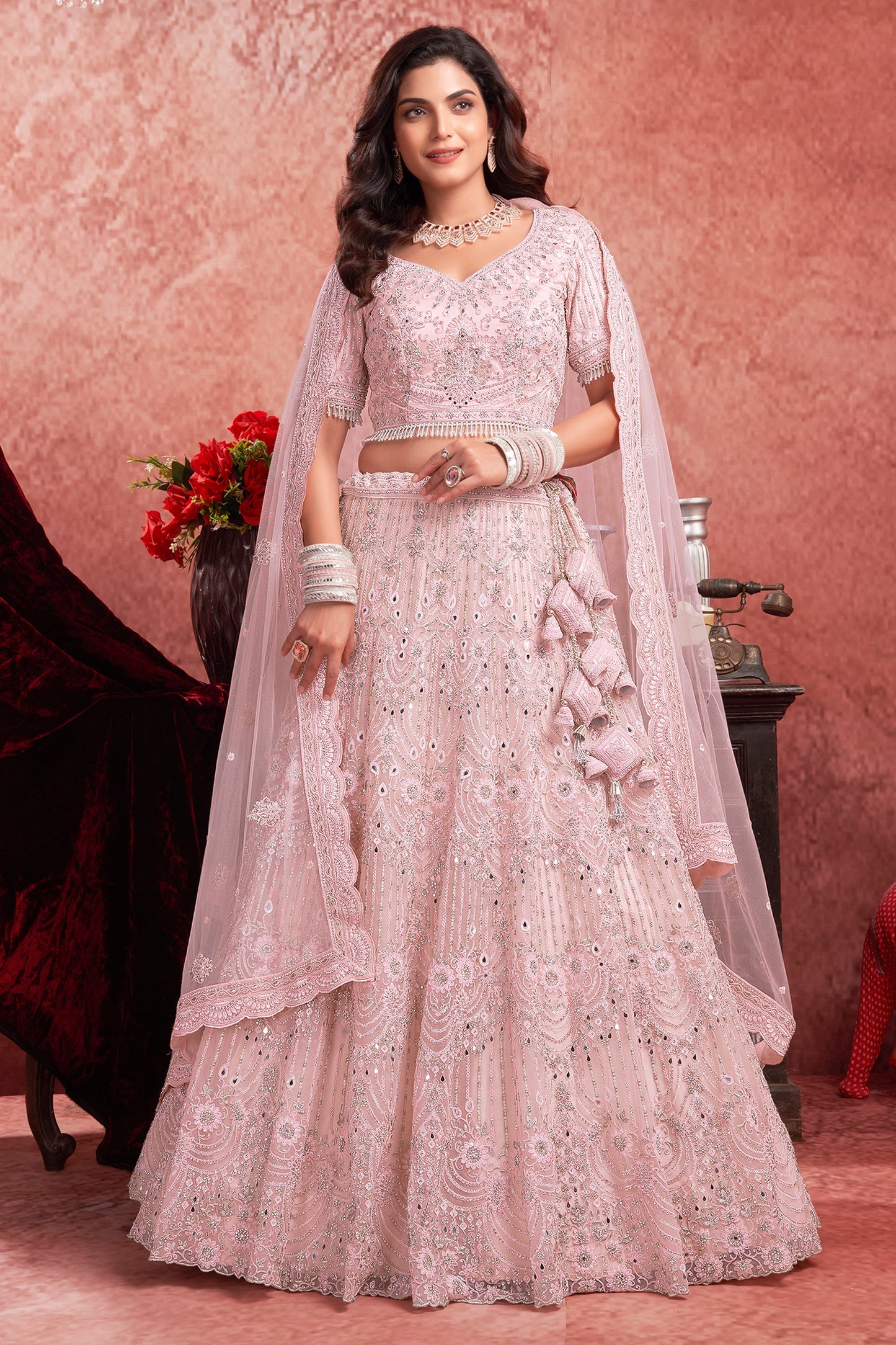 Baby Pink Readymade Embroidered Net Lehenga-SAR10714_1_SareeButa.com