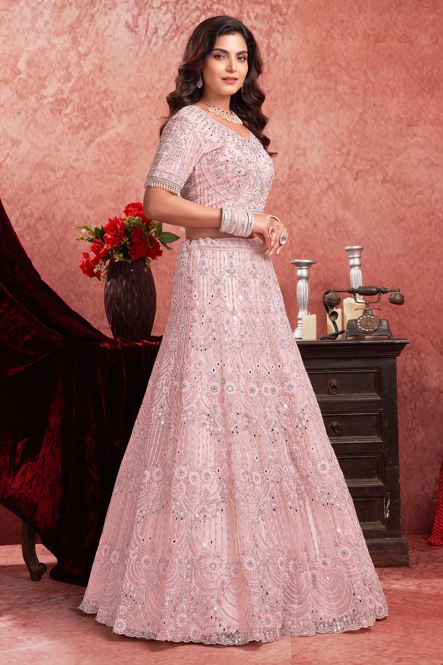 Baby Pink Readymade Embroidered Net Lehenga-SAR10714_3_SareeButa.com