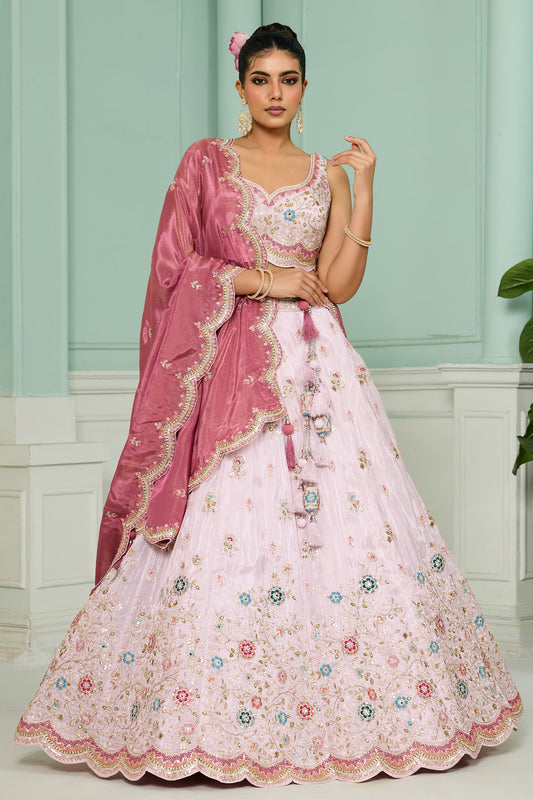 Baby Pink Semi-Stitched Embroidered Tissue Lehenga-SAR10686_1_SareeButa.com