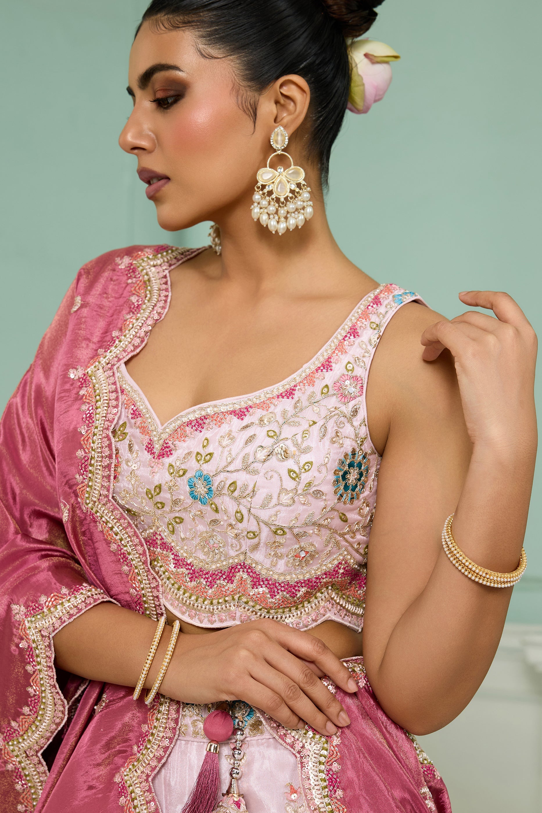 Baby Pink Semi-Stitched Embroidered Tissue Lehenga-SAR10686_3_SareeButa.com