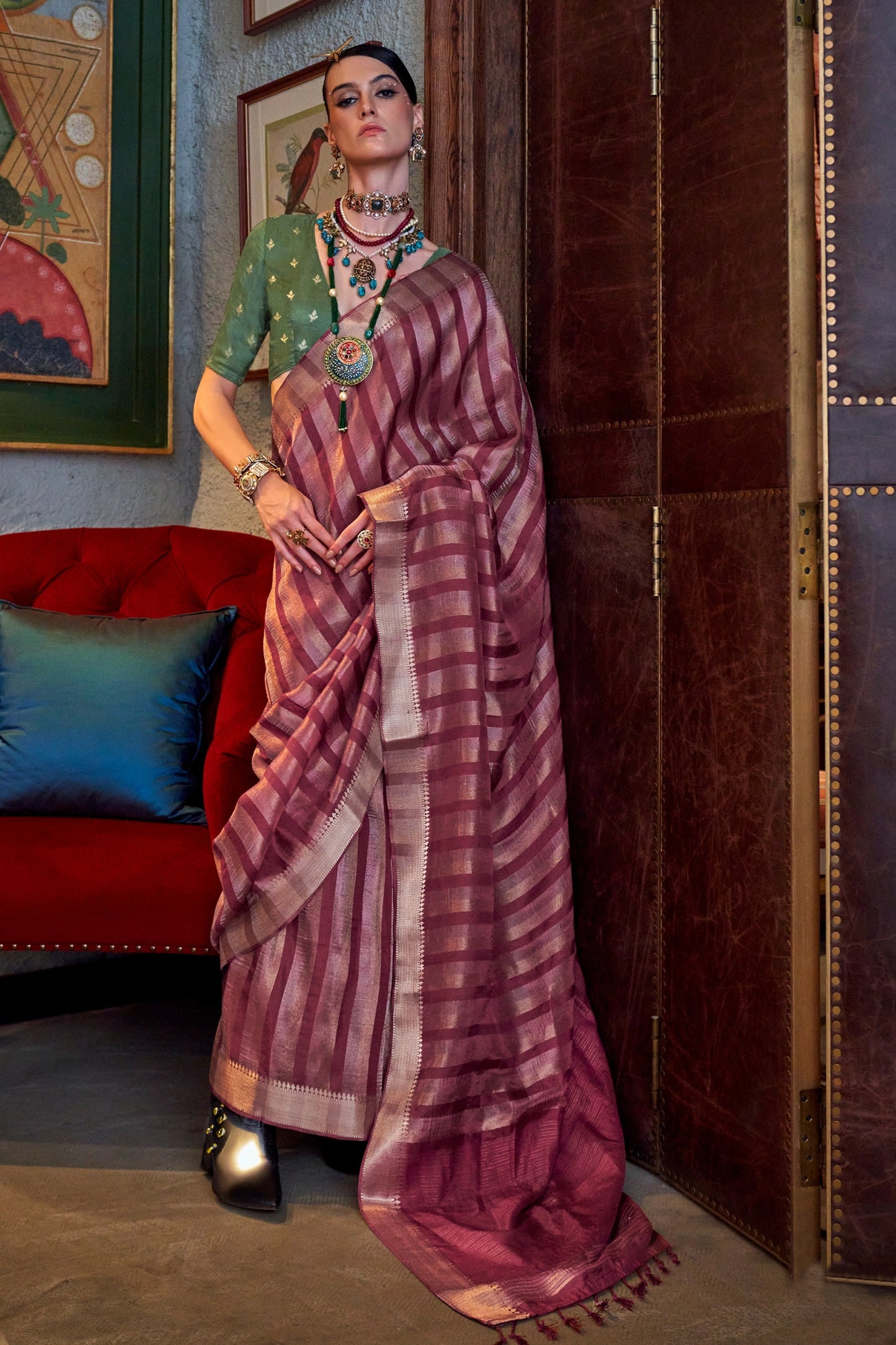 Beet Red Woven Viscose Saree-SAR11474_1_SareeButa.com